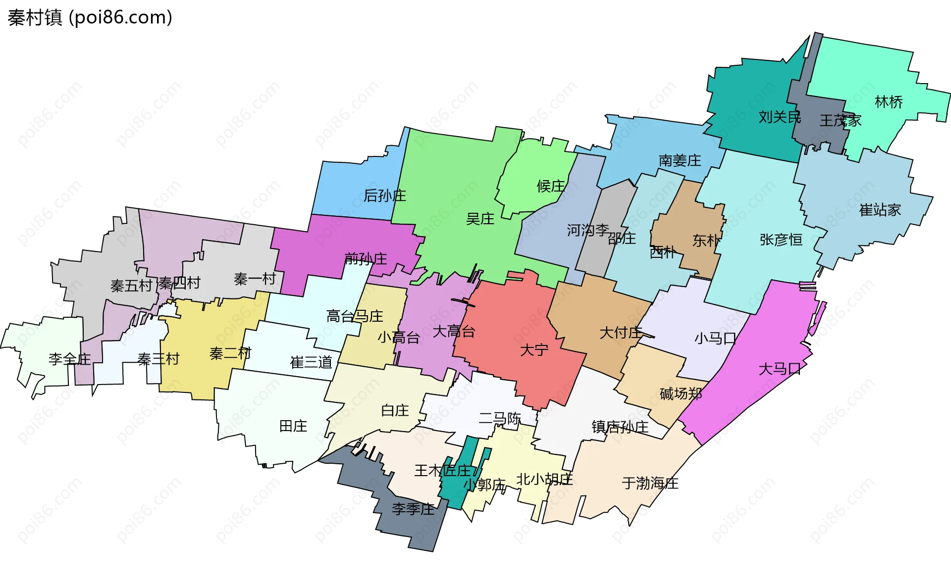 秦村镇边界地图(五级行政区划)