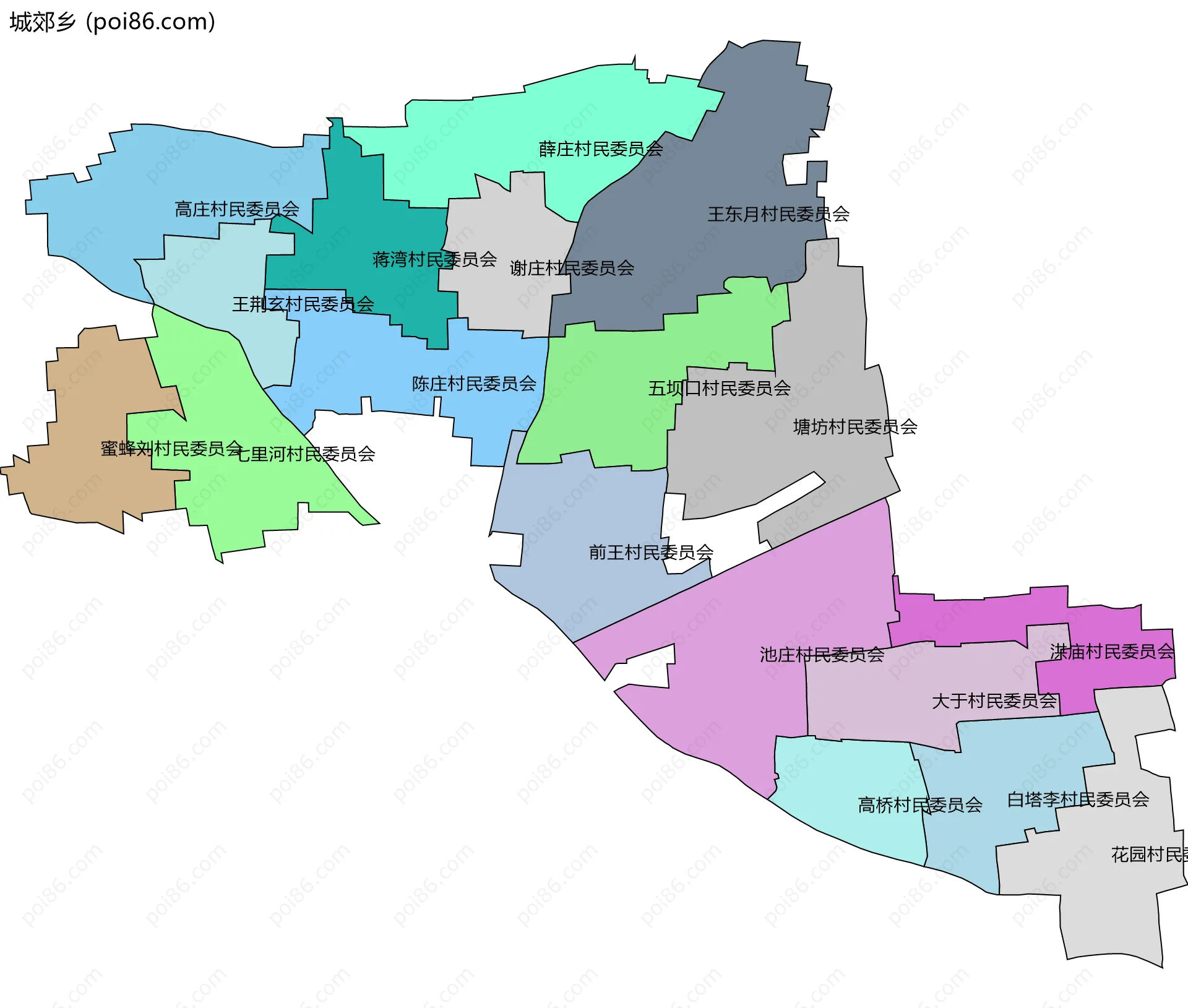 城郊乡边界地图(五级行政区划)