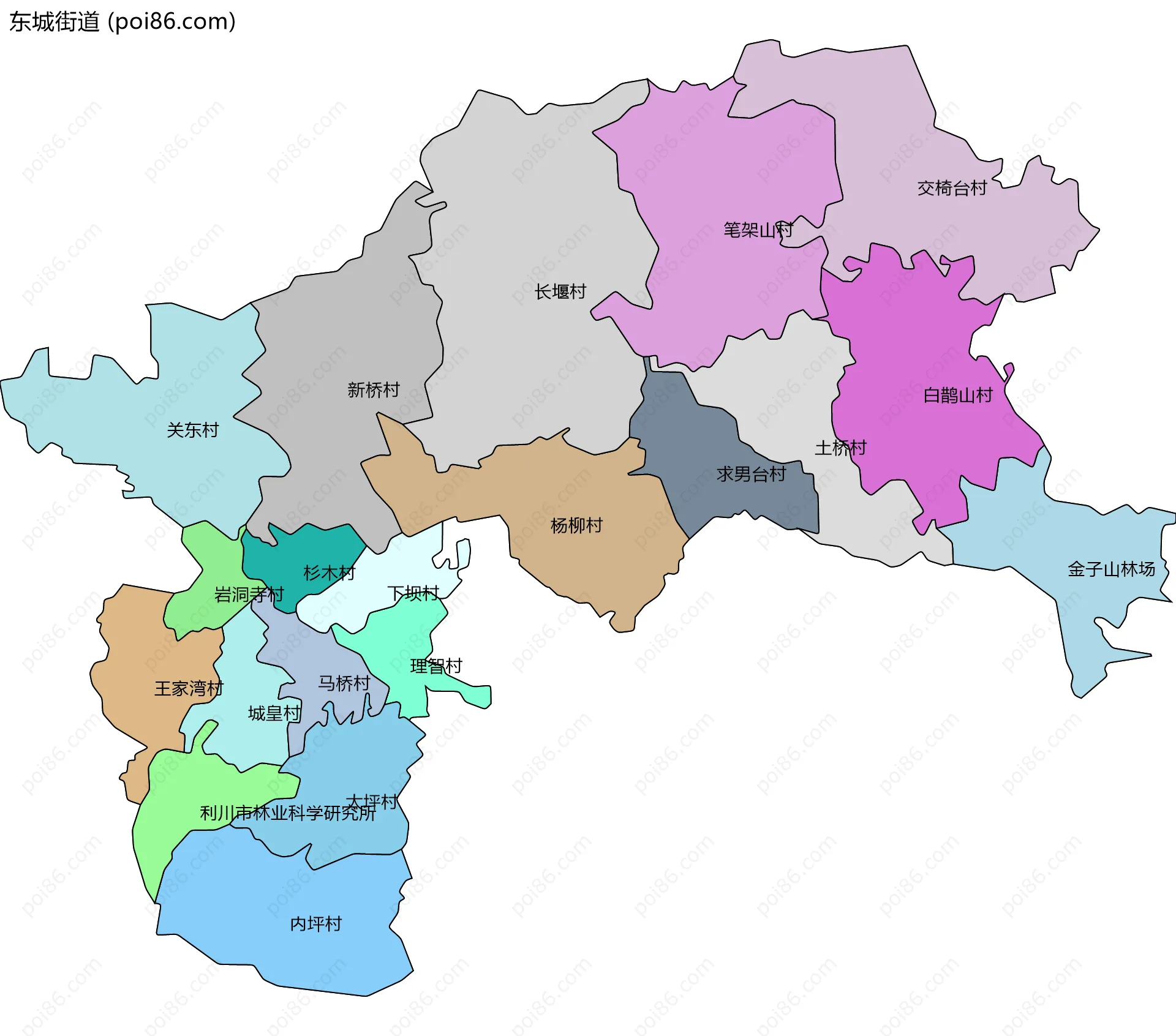 东城街道边界地图(五级行政区划)