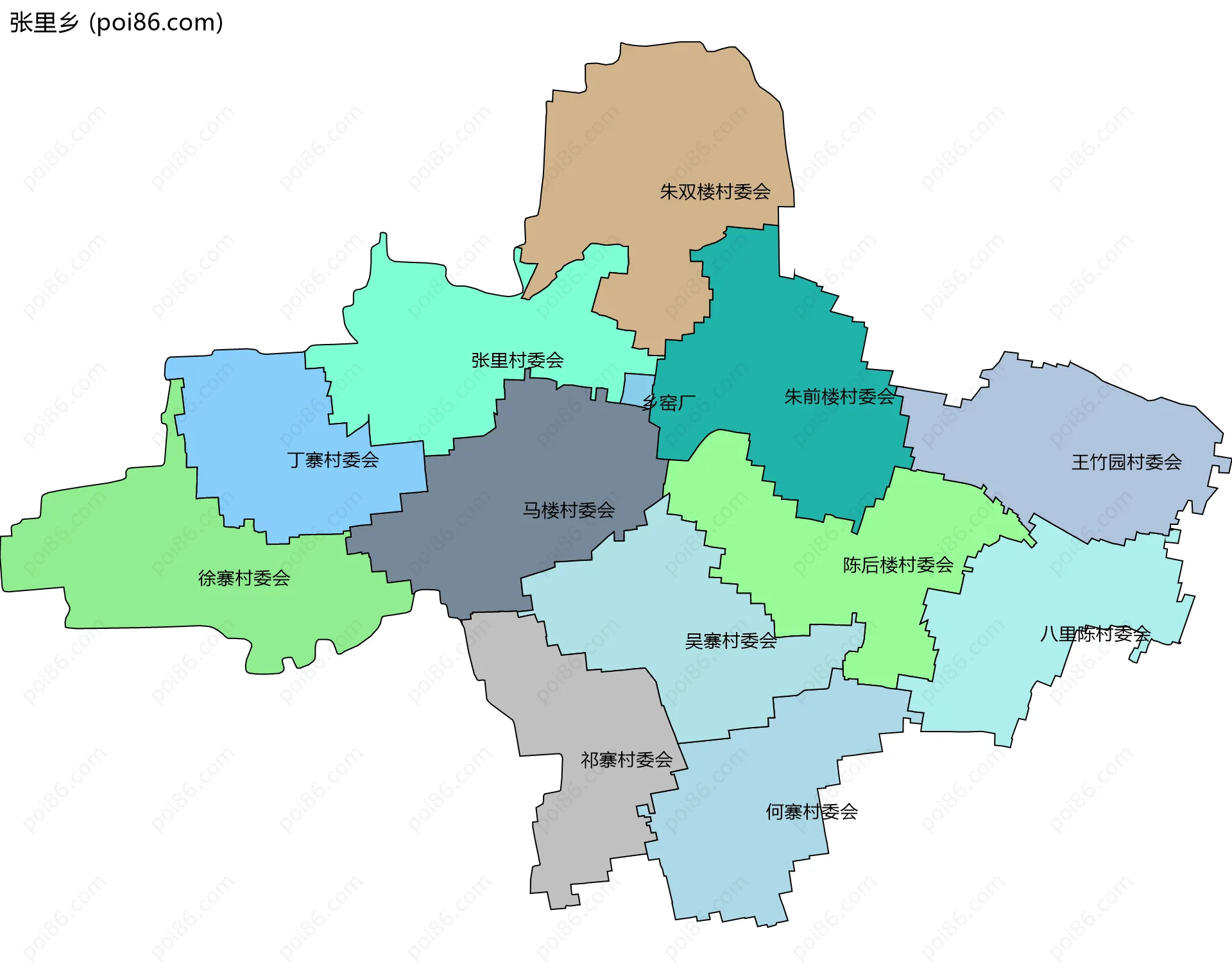 张里乡边界地图(五级行政区划)