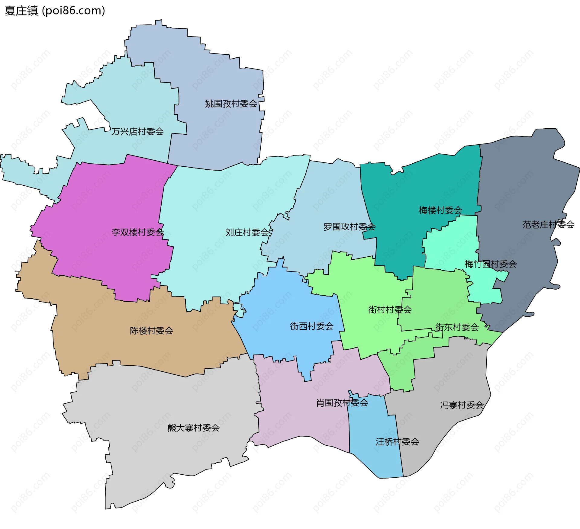 夏庄镇边界地图(五级行政区划)