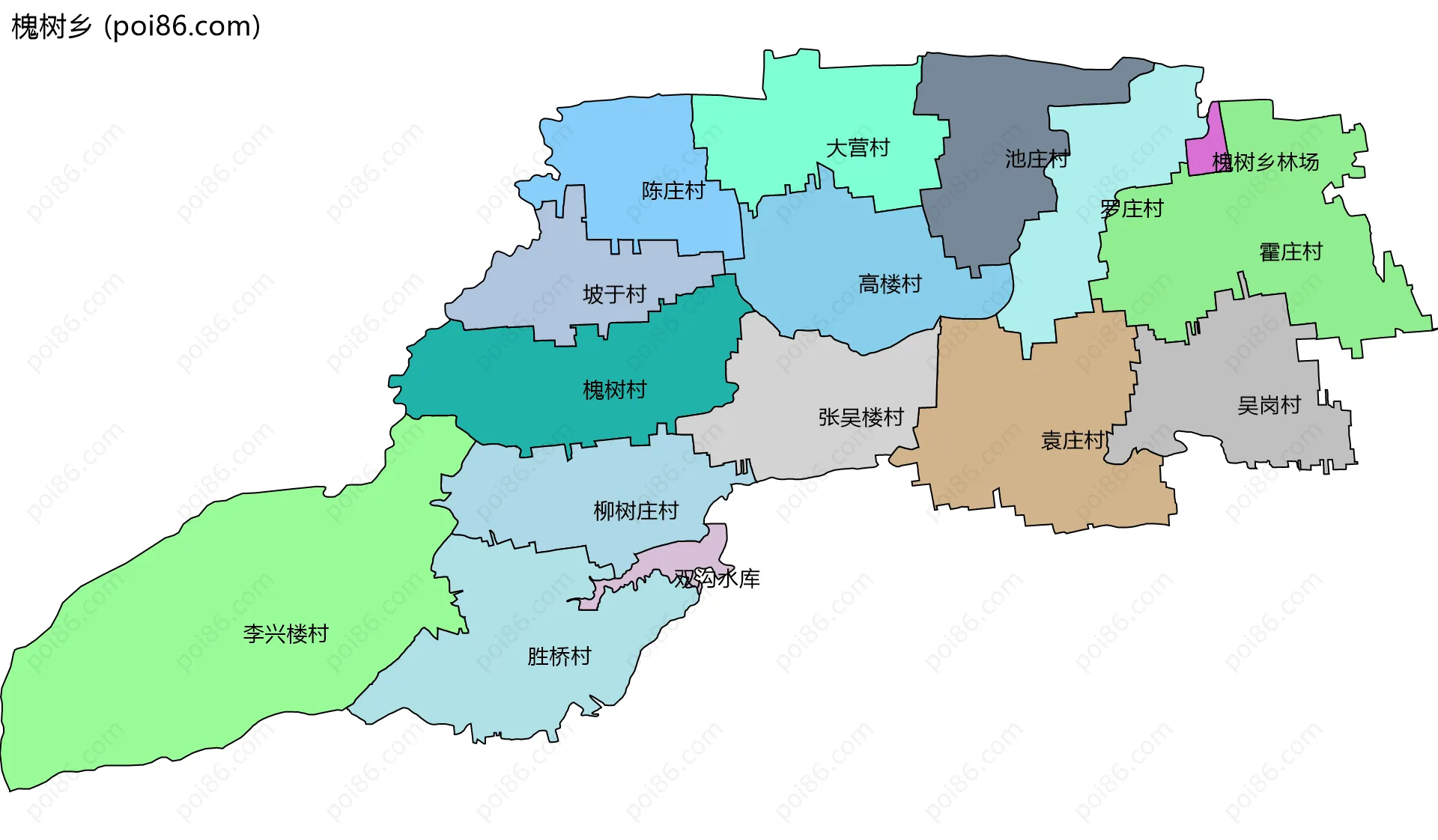 槐树乡边界地图(五级行政区划)