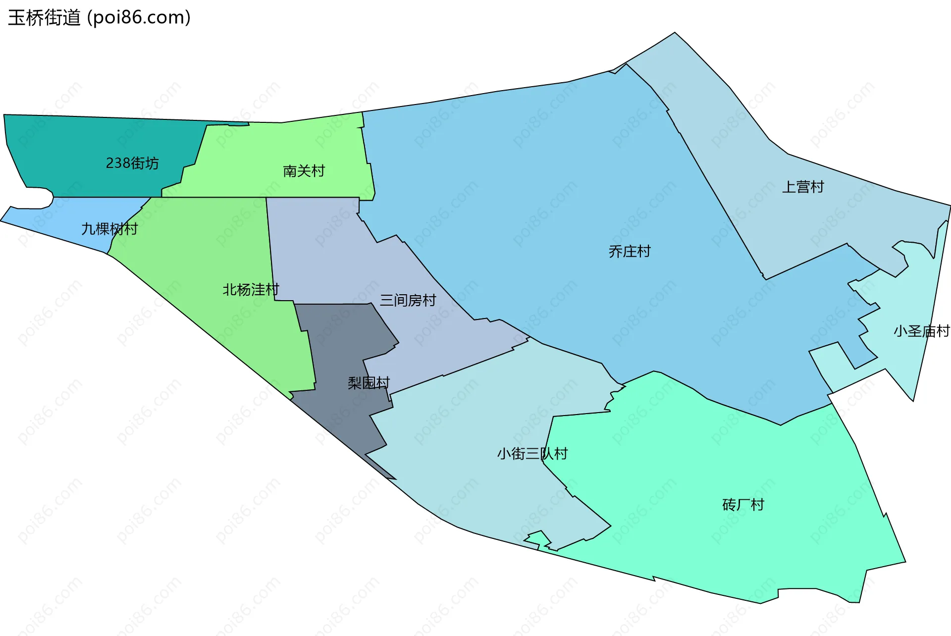 玉桥街道边界地图(五级行政区划)