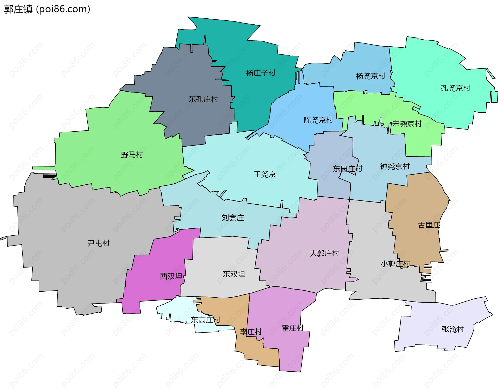 郭庄镇边界地图(五级行政区划)