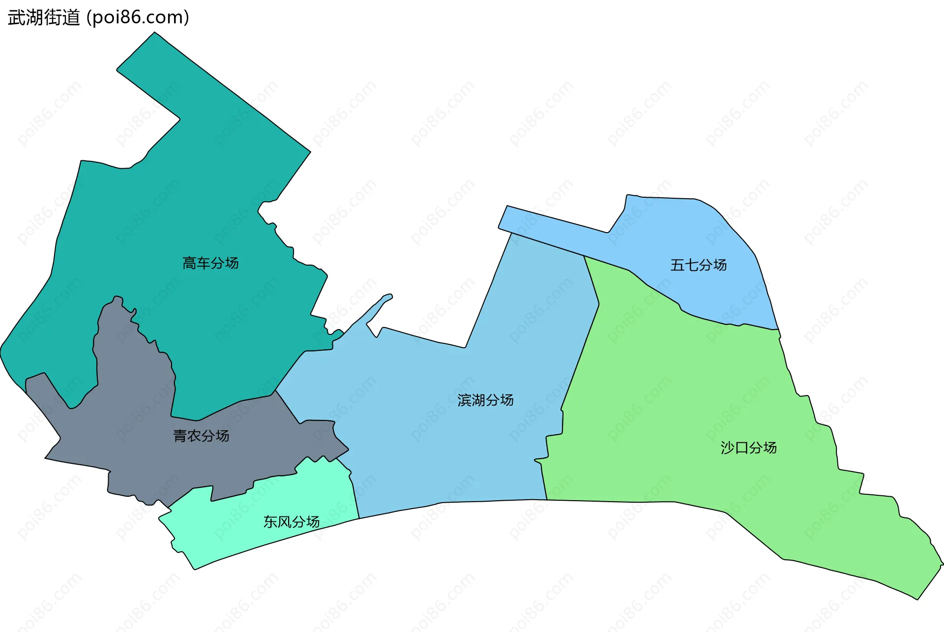 武湖街道边界地图(五级行政区划)