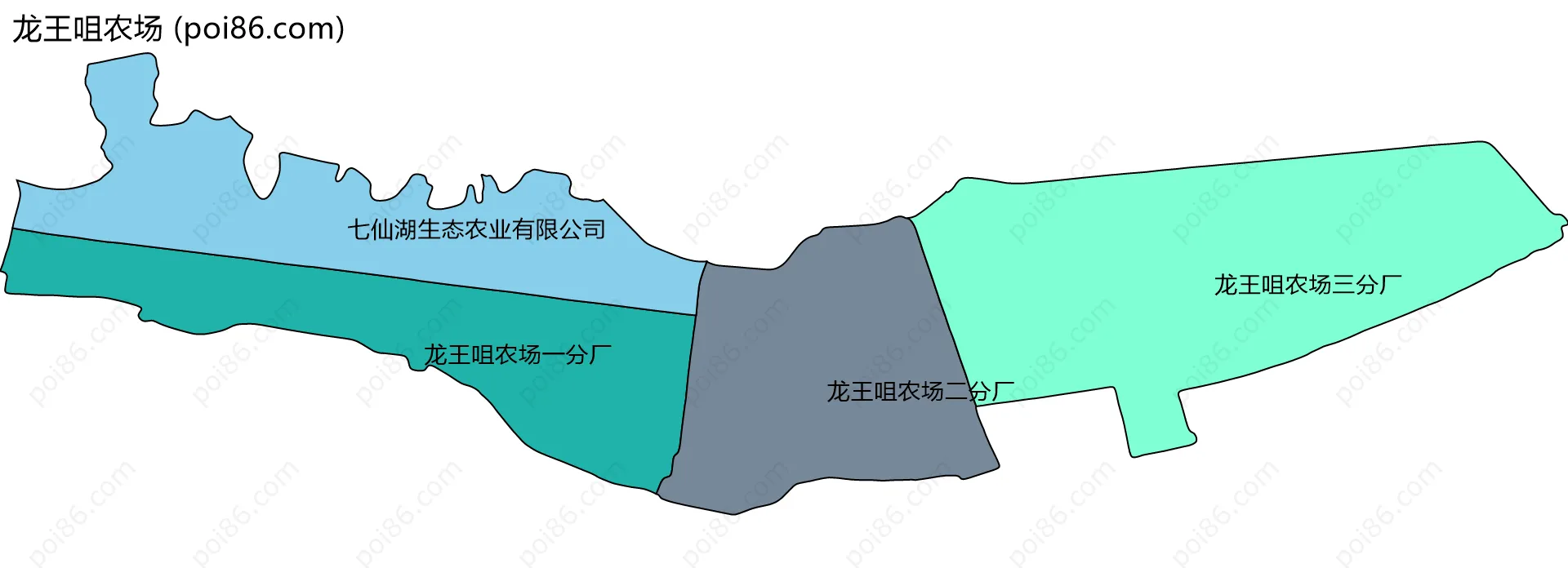 龙王咀农场边界地图(五级行政区划)