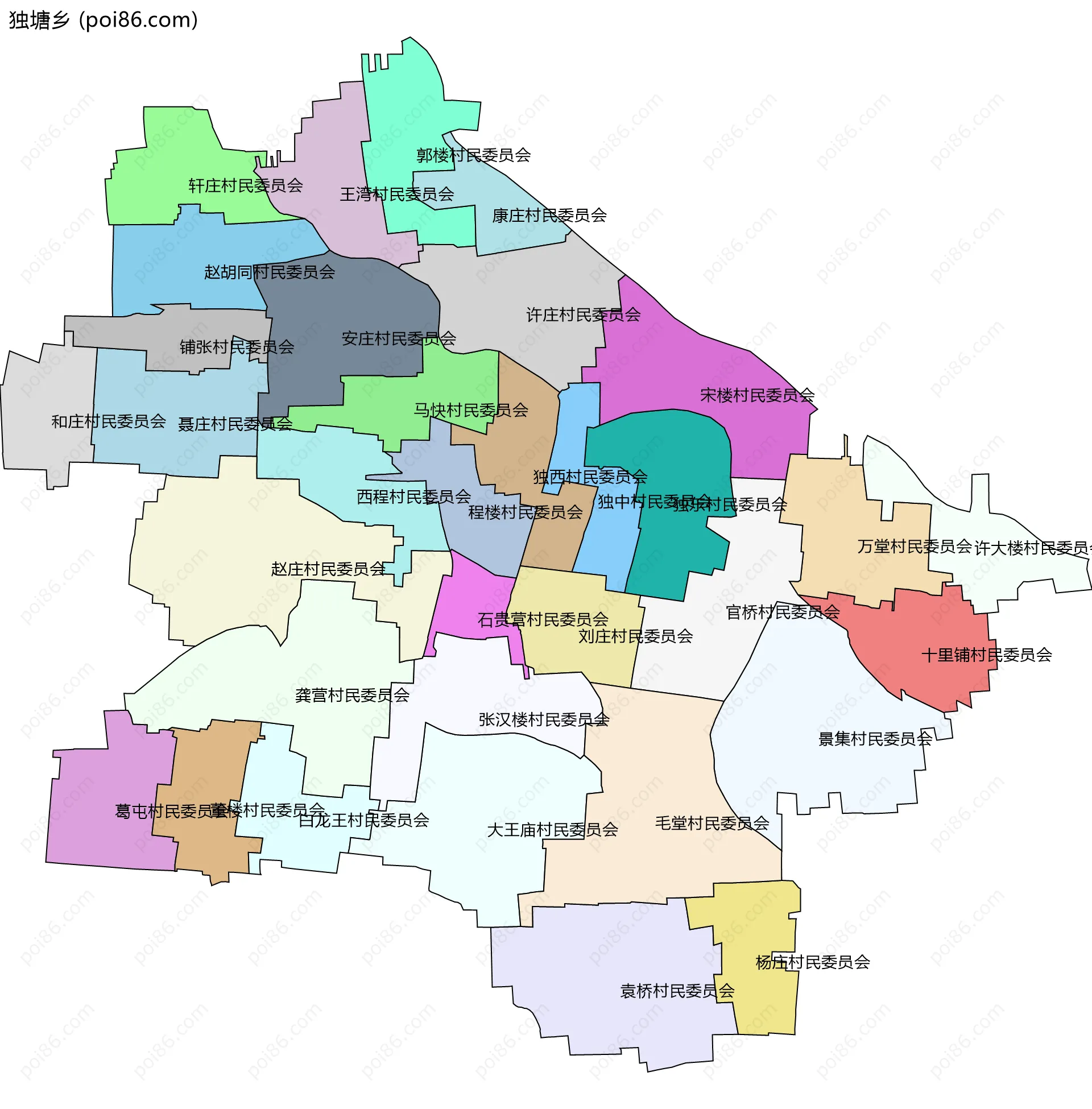 独塘乡边界地图(五级行政区划)