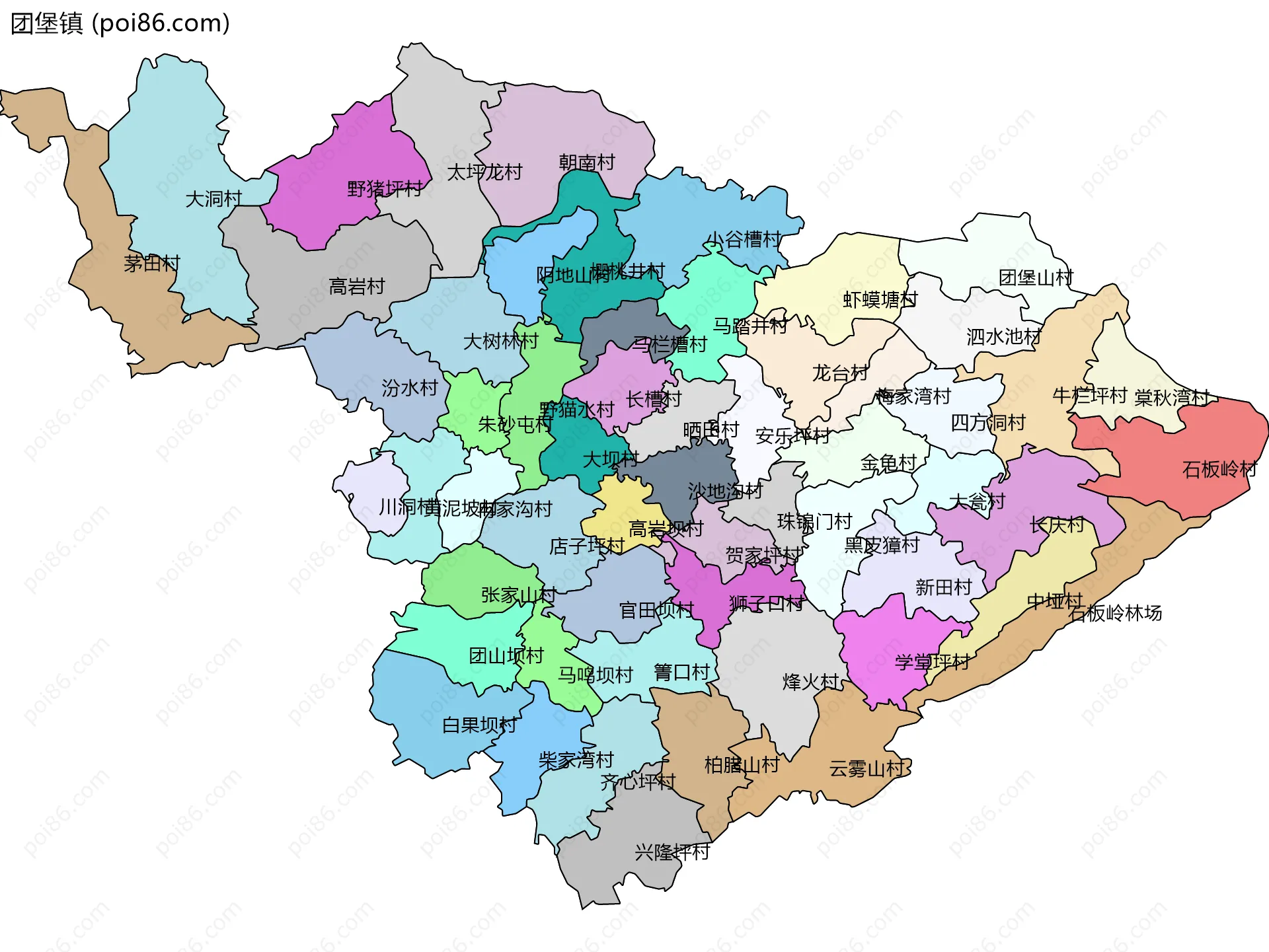 团堡镇边界地图(五级行政区划)