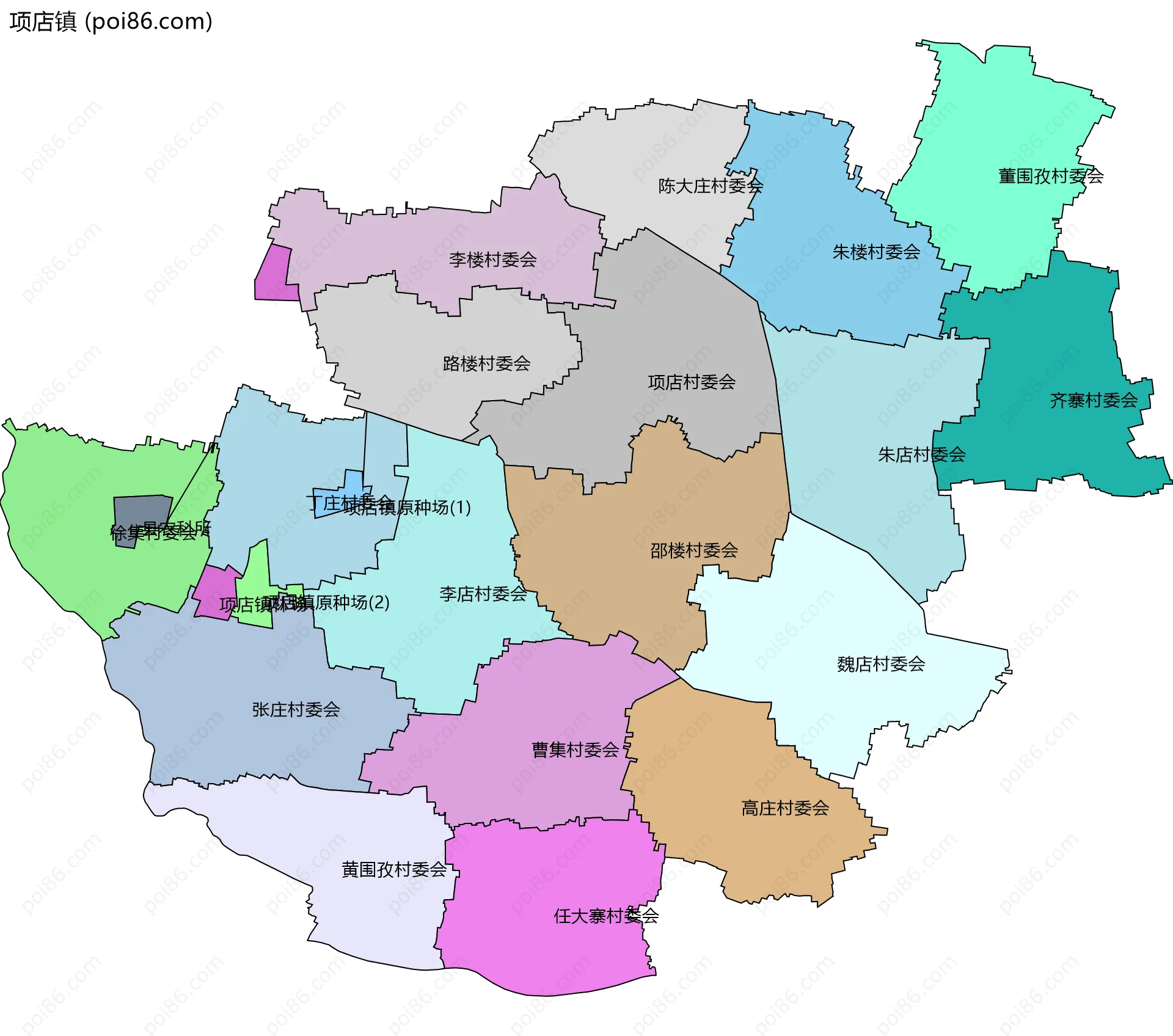 项店镇边界地图(五级行政区划)