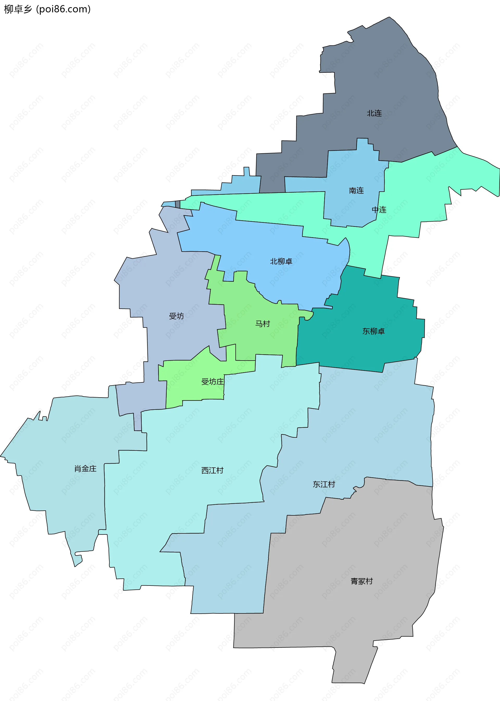 柳卓乡边界地图(五级行政区划)