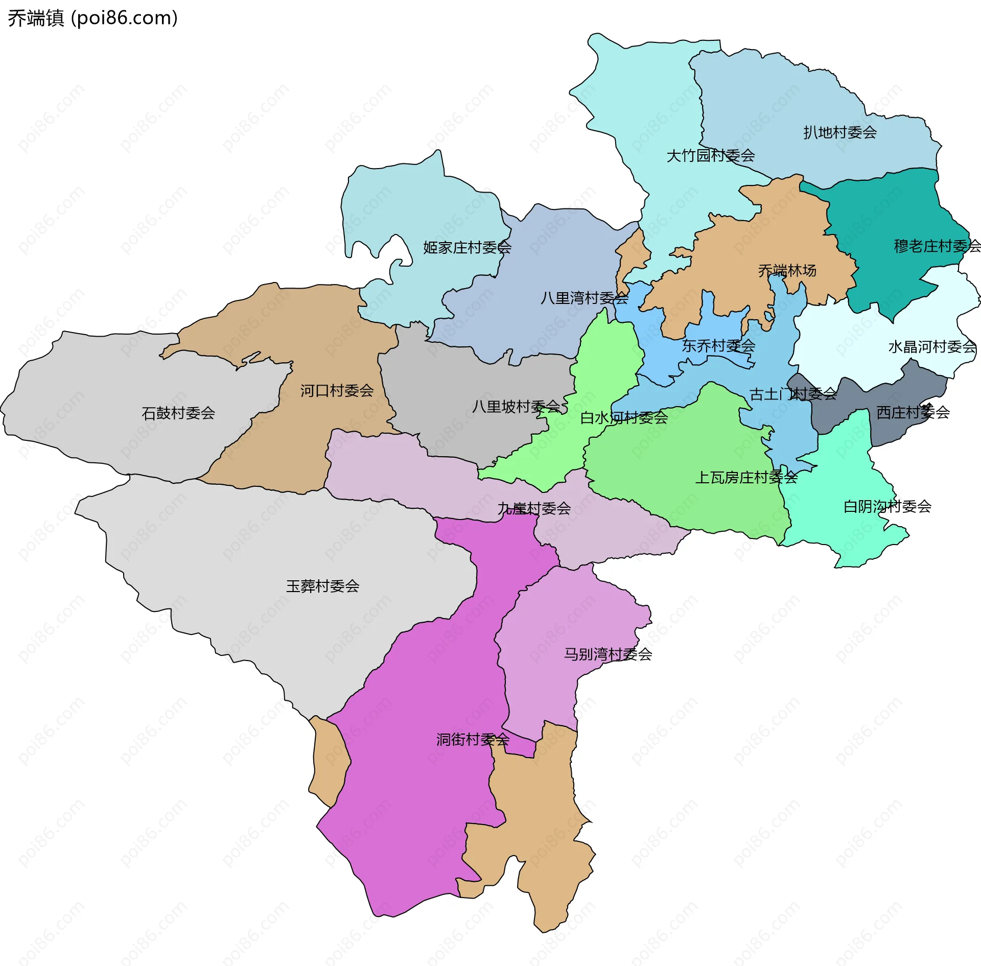 乔端镇边界地图(五级行政区划)