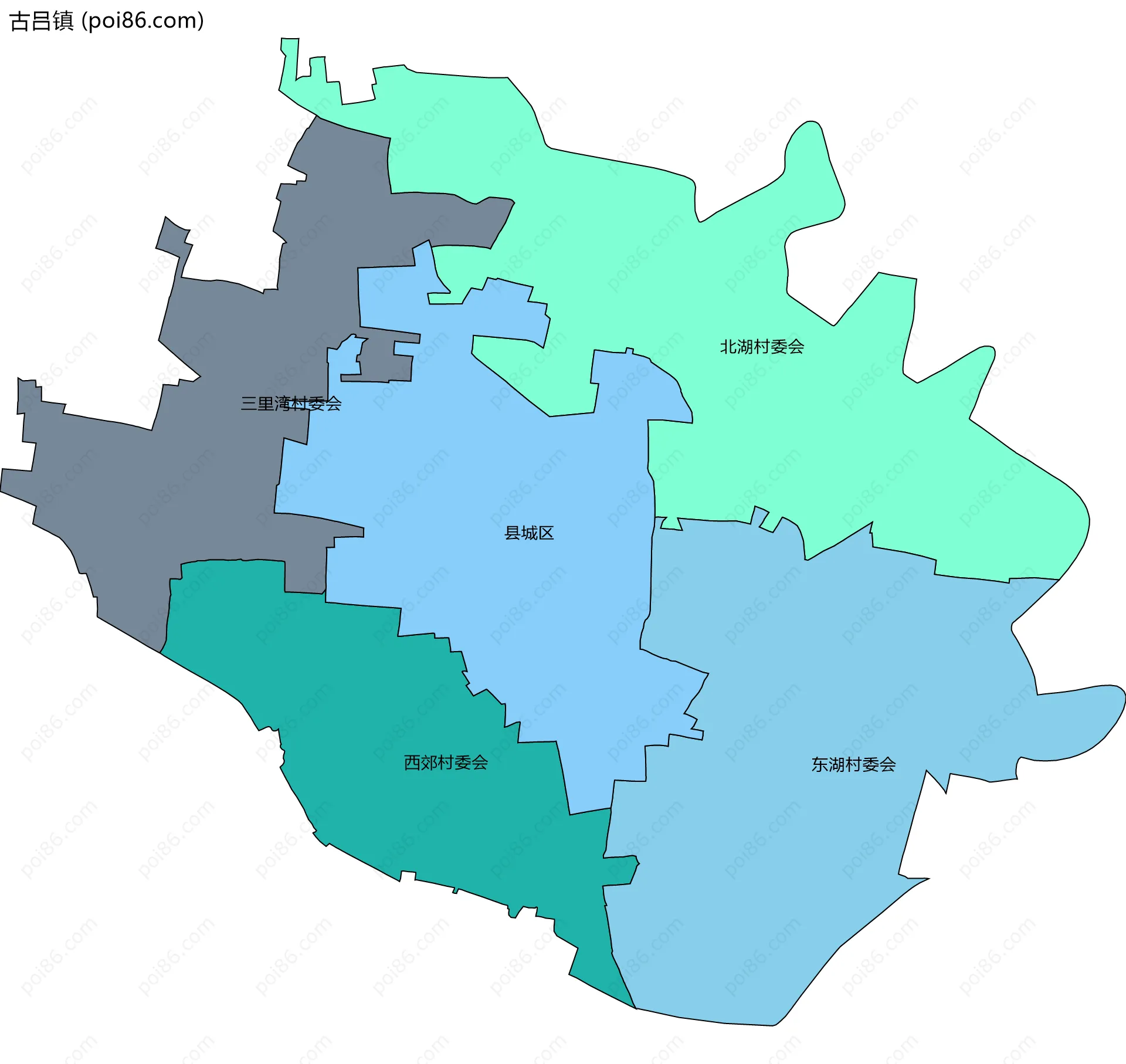 古吕镇边界地图(五级行政区划)