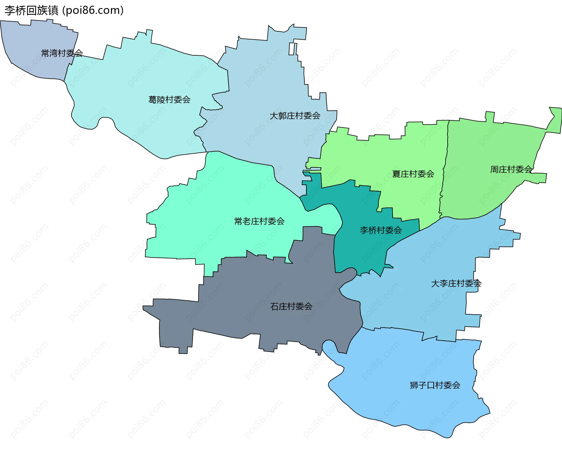 李桥回族镇边界地图(五级行政区划)