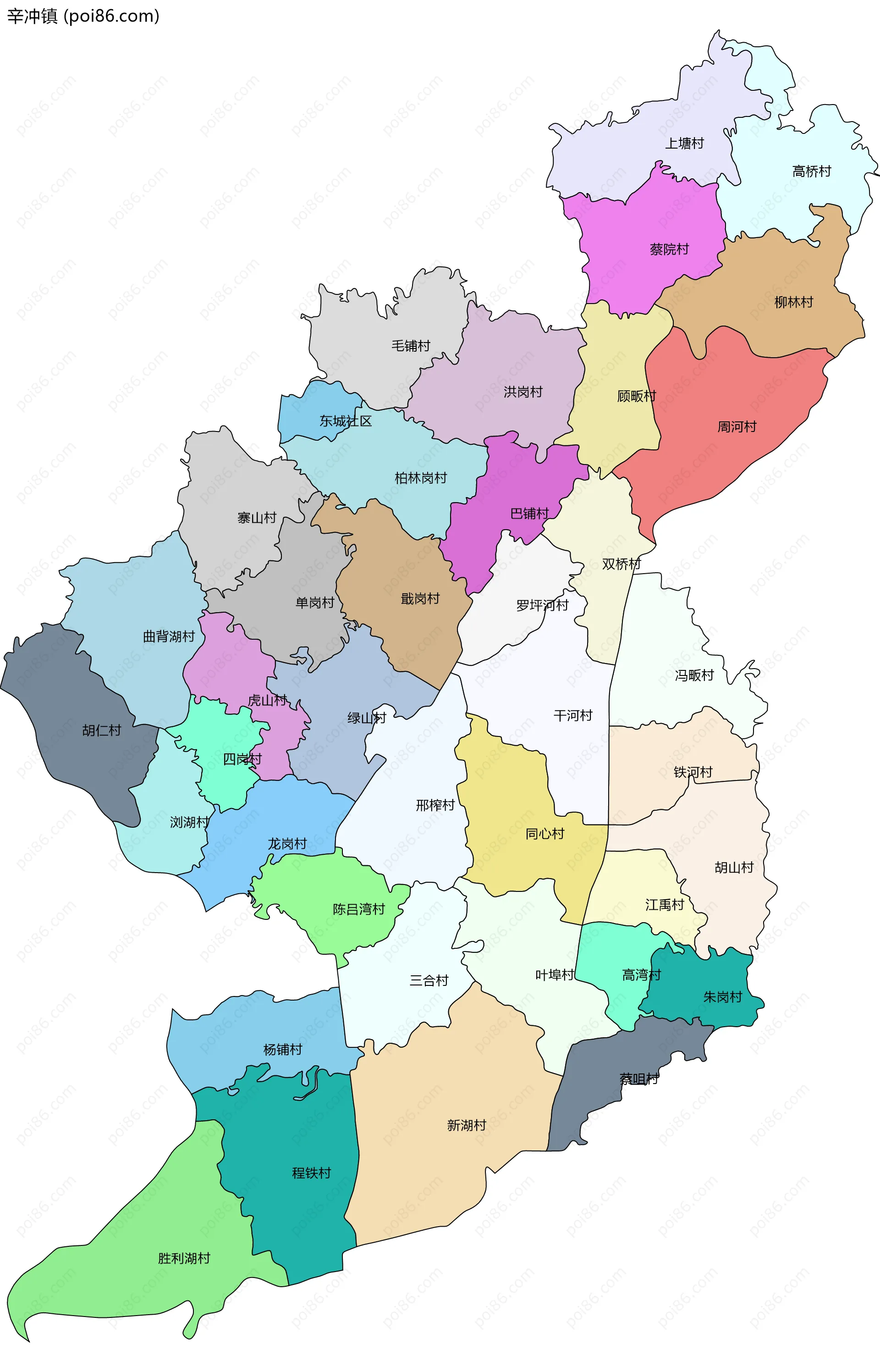 辛冲镇边界地图(五级行政区划)