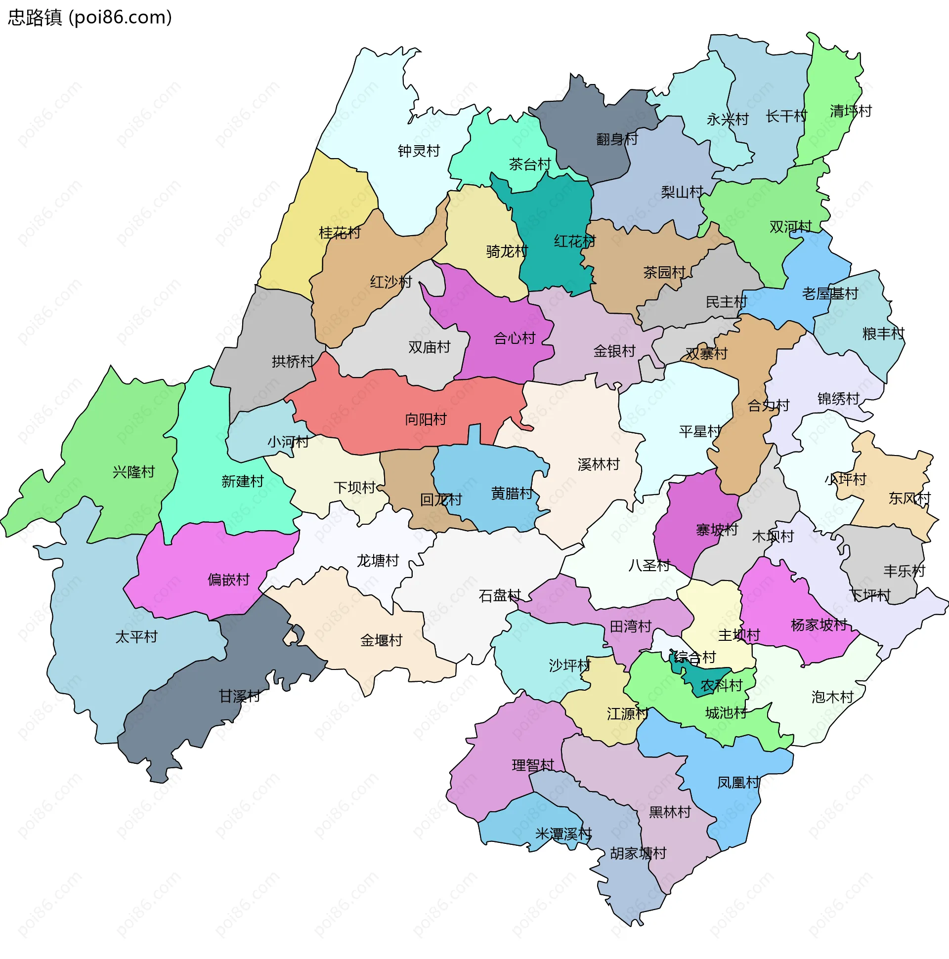 忠路镇边界地图(五级行政区划)