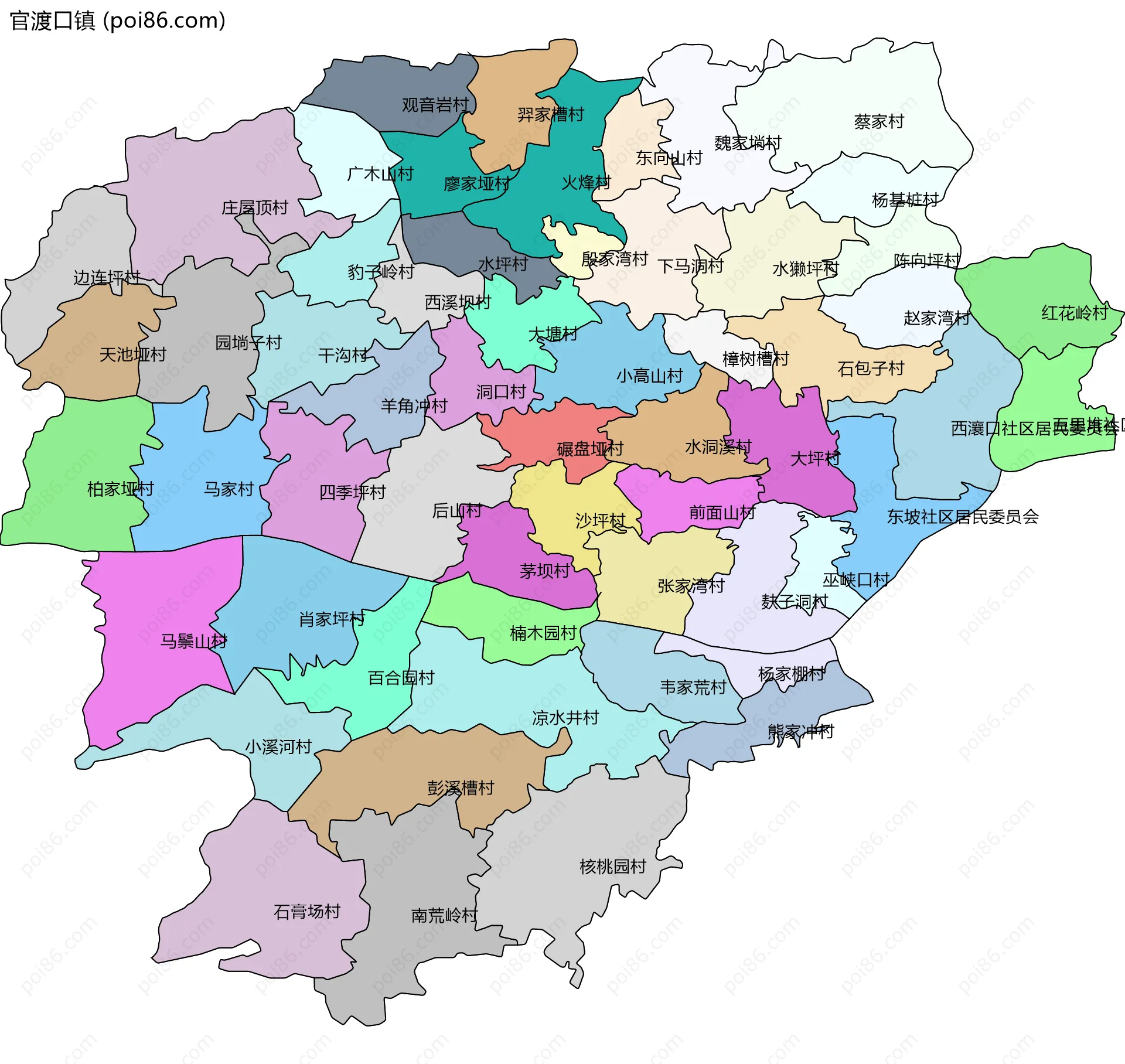 官渡口镇边界地图(五级行政区划)