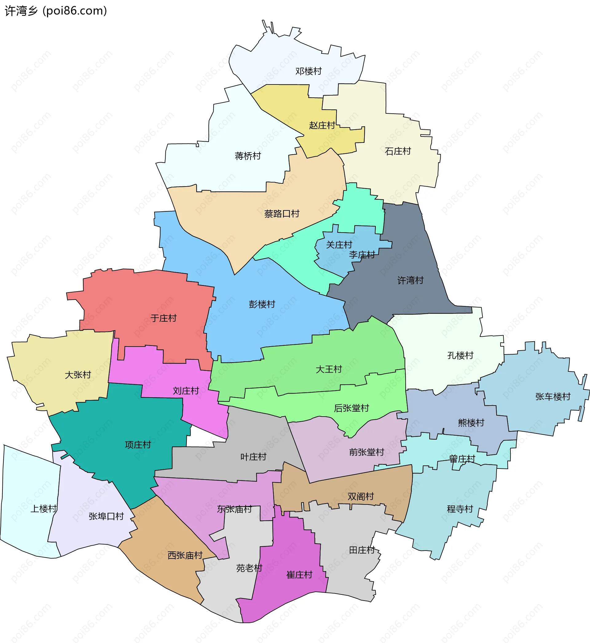 许湾乡边界地图(五级行政区划)