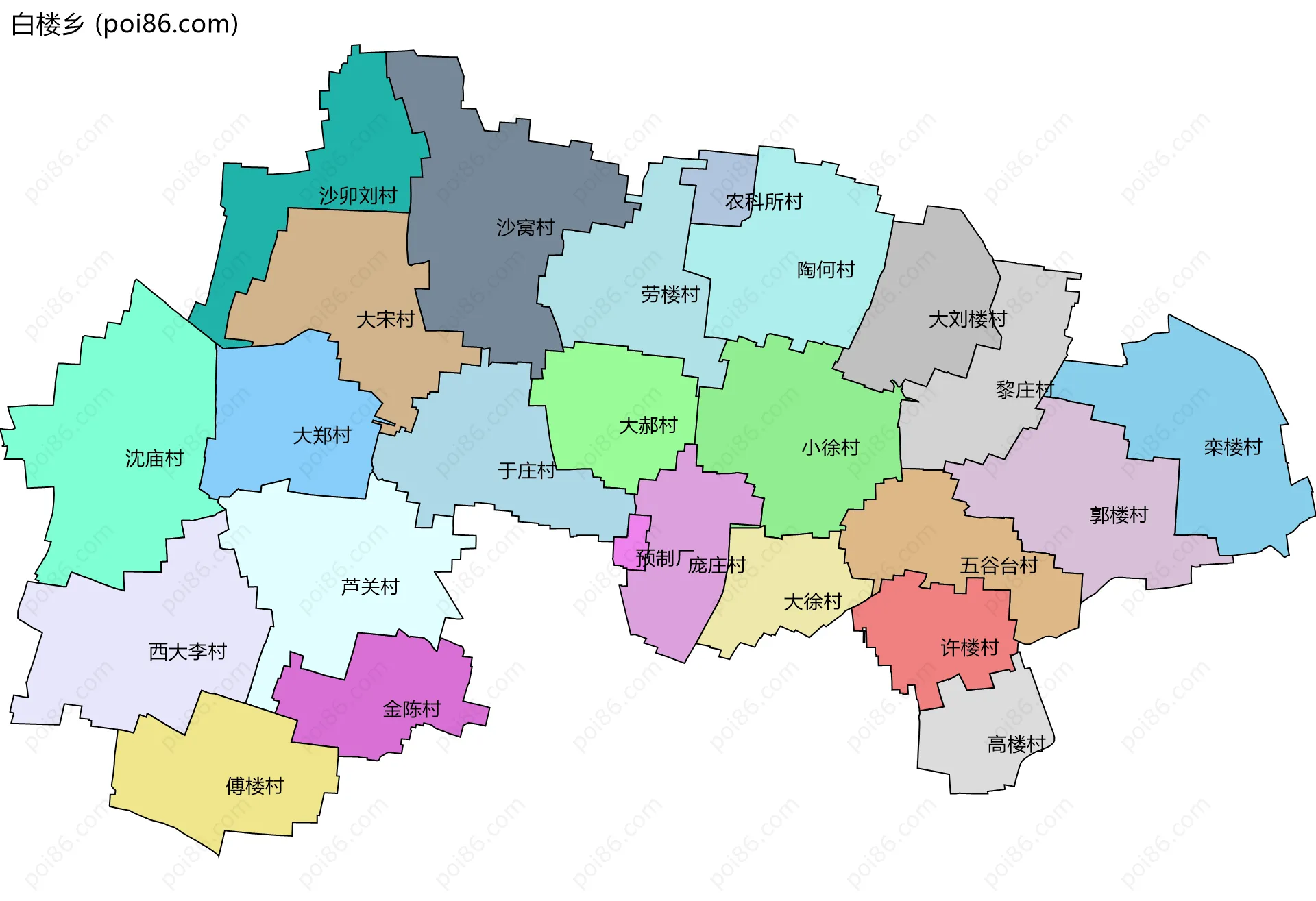 白楼乡边界地图(五级行政区划)