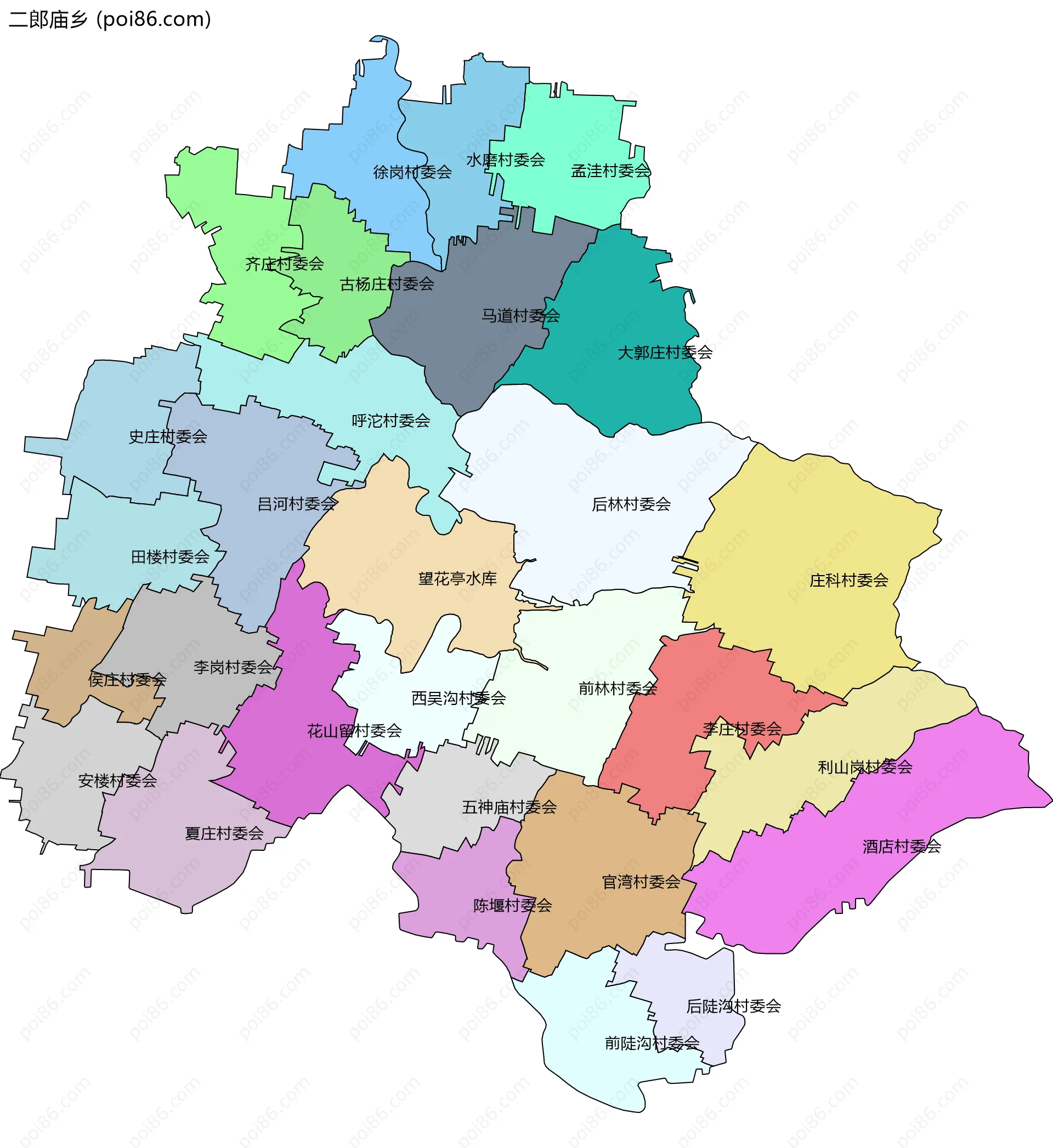 二郎庙乡边界地图(五级行政区划)