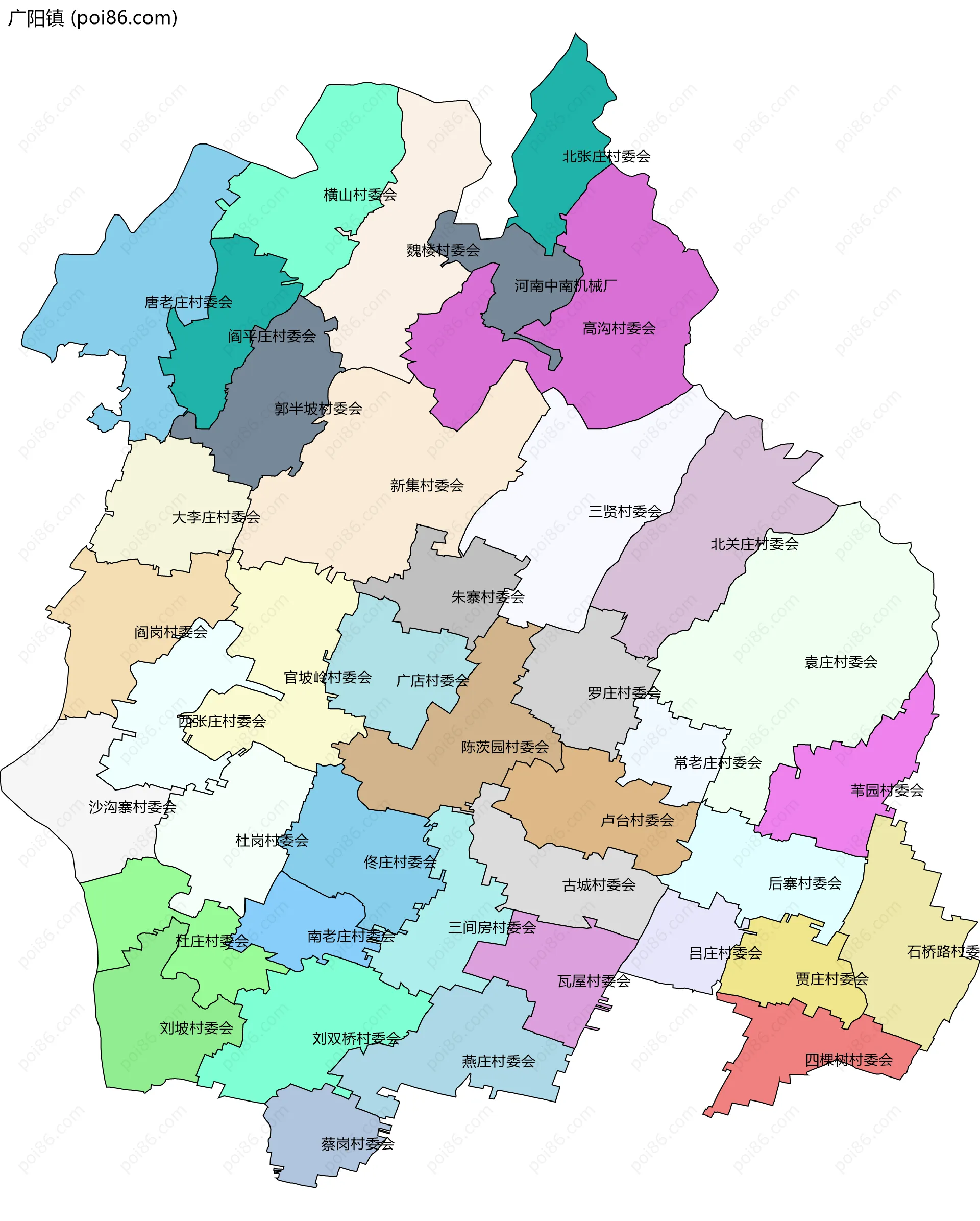 广阳镇边界地图(五级行政区划)