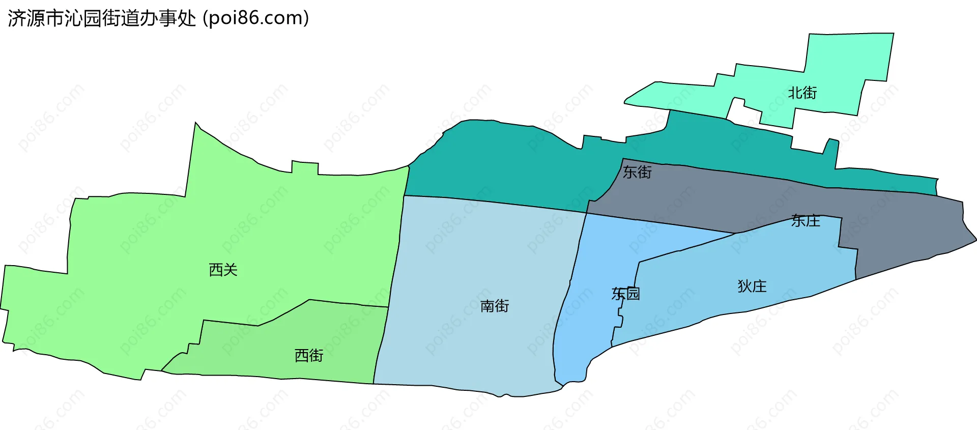 济源市沁园街道办事处边界地图(五级行政区划)