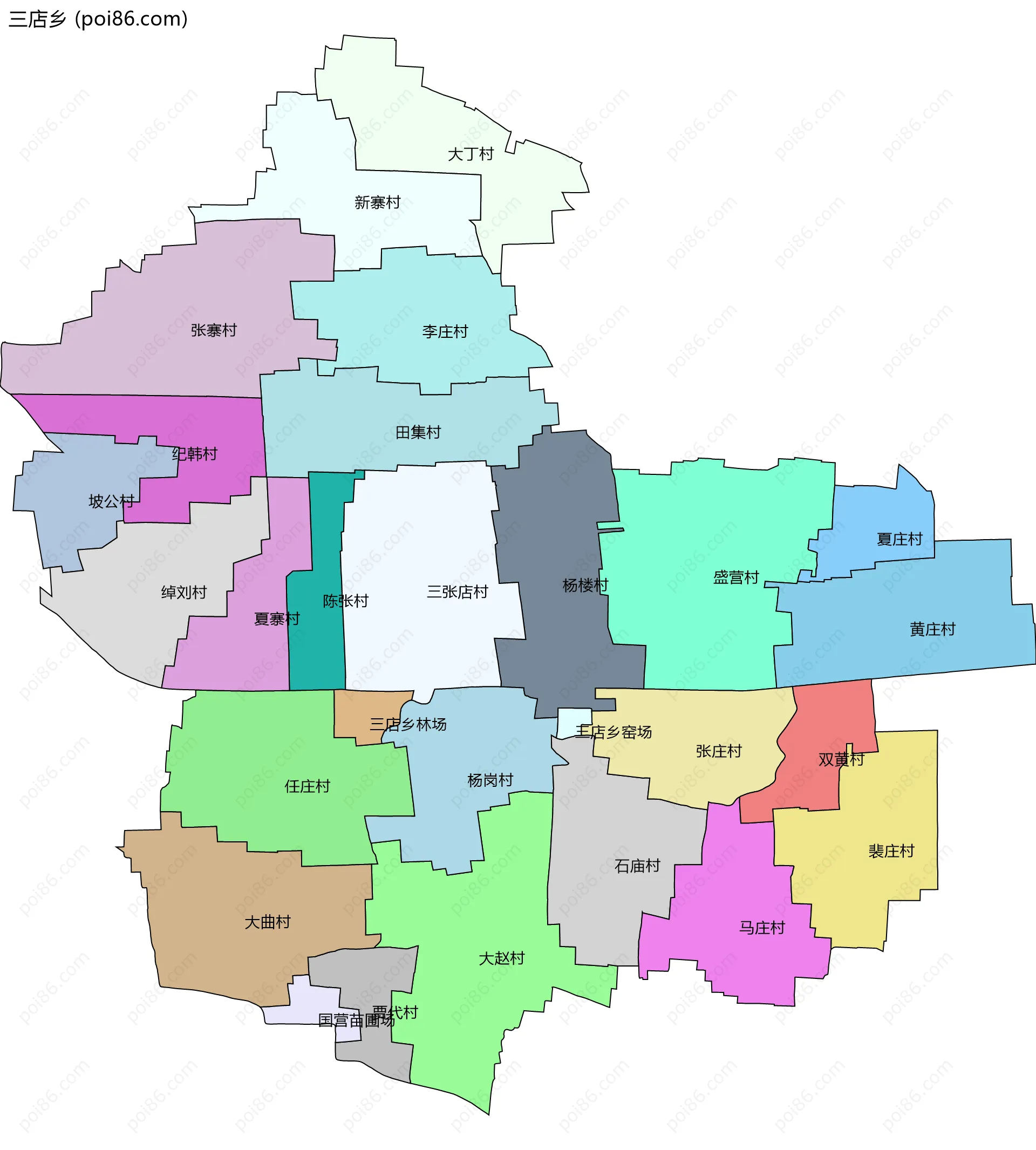 三店乡边界地图(五级行政区划)