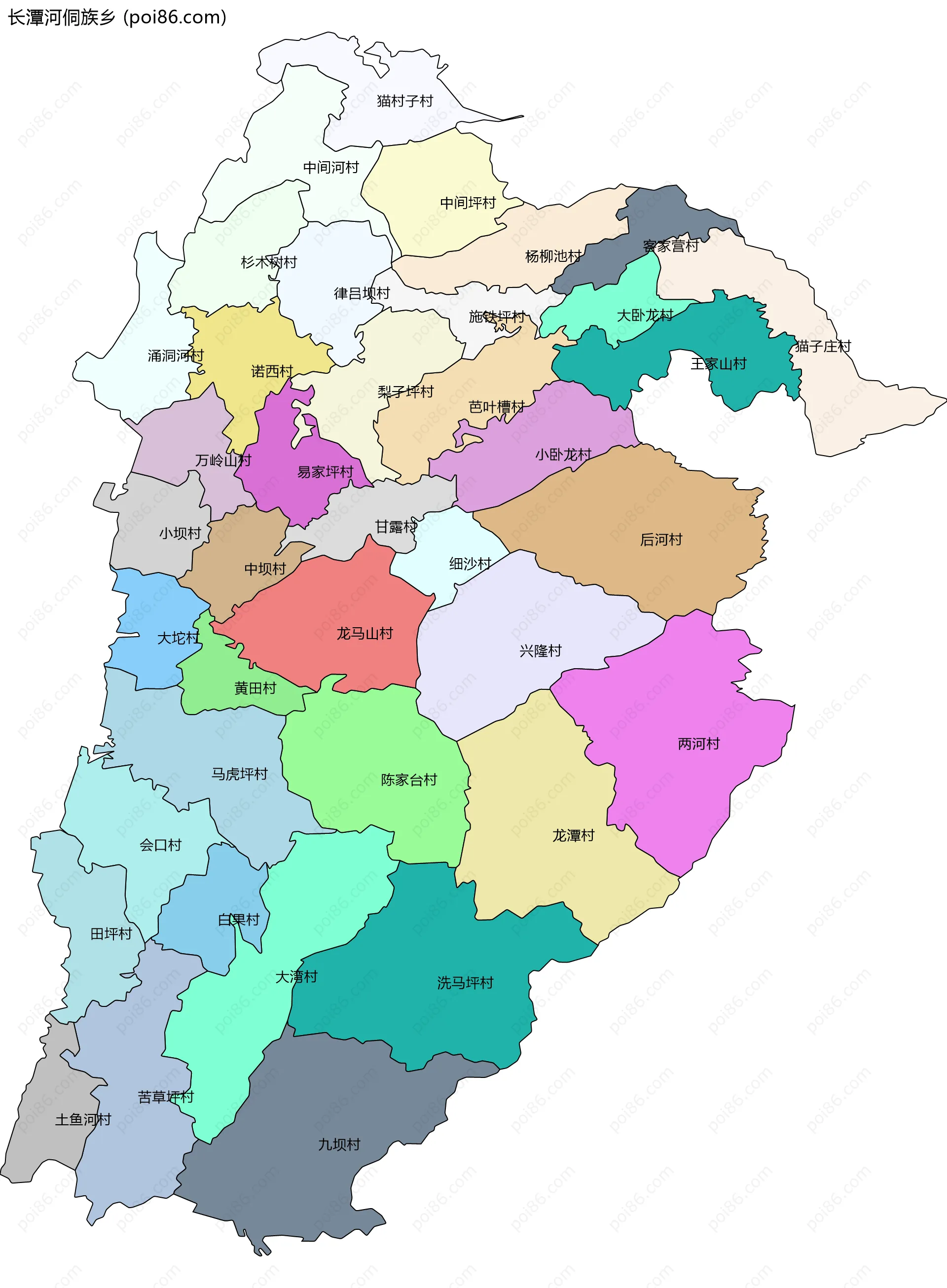 长潭河侗族乡边界地图(五级行政区划)