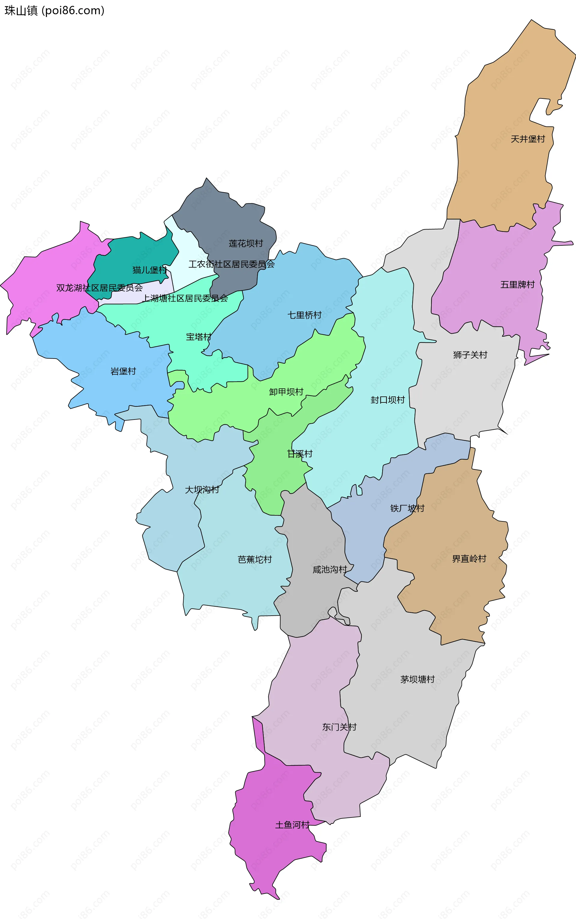 珠山镇边界地图(五级行政区划)