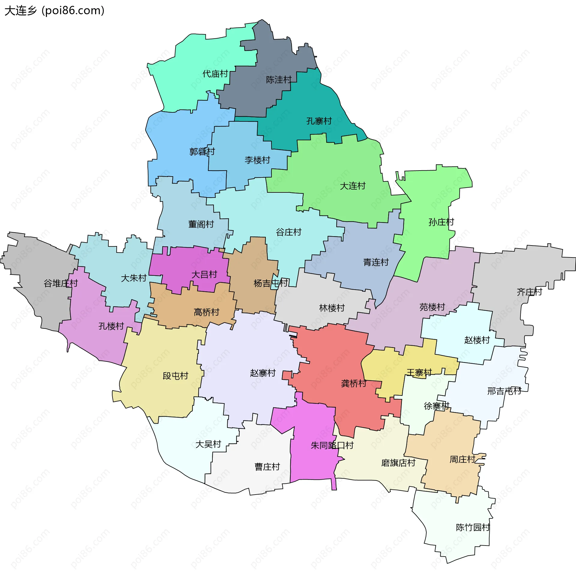 大连乡边界地图(五级行政区划)