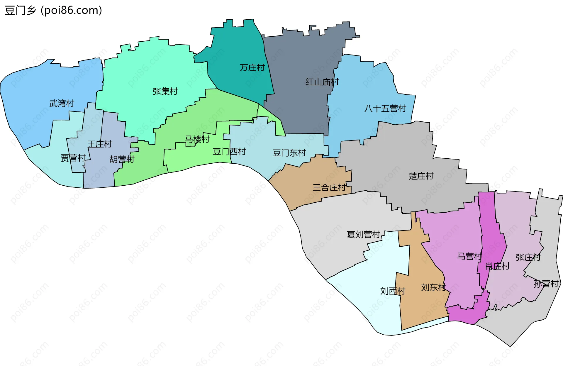 豆门乡边界地图(五级行政区划)