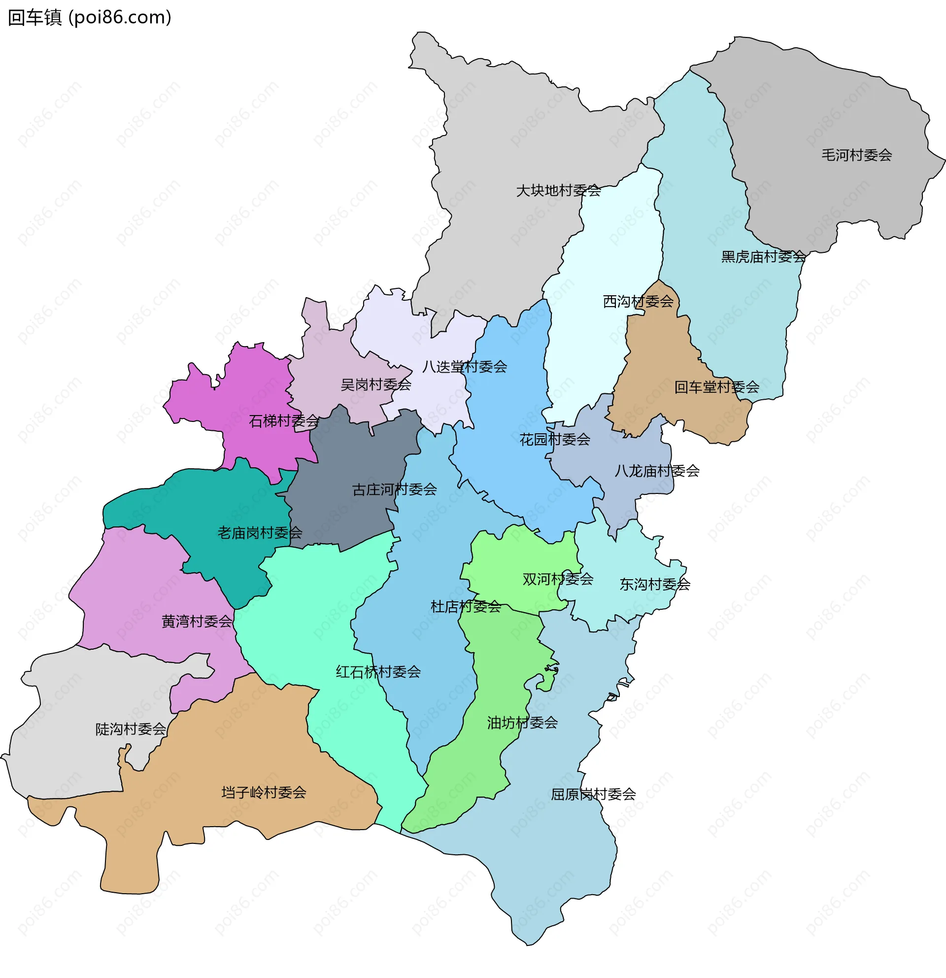 回车镇边界地图(五级行政区划)