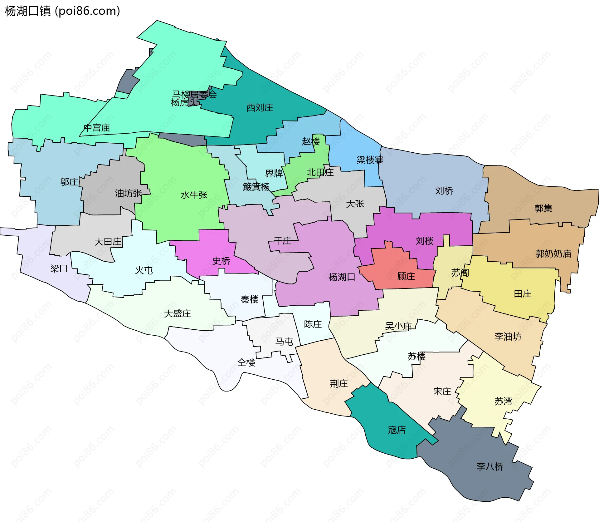 杨湖口镇边界地图(五级行政区划)