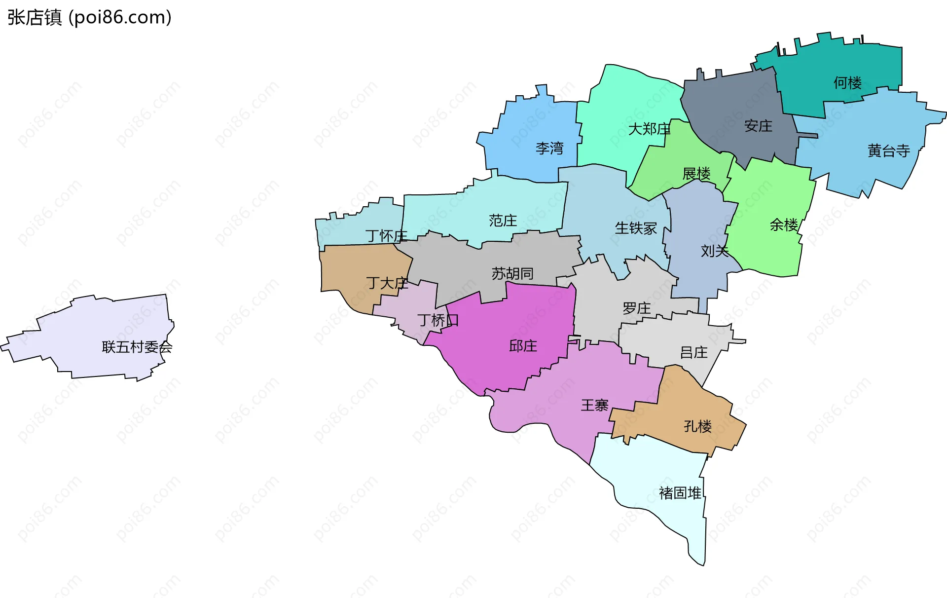 张店镇边界地图(五级行政区划)