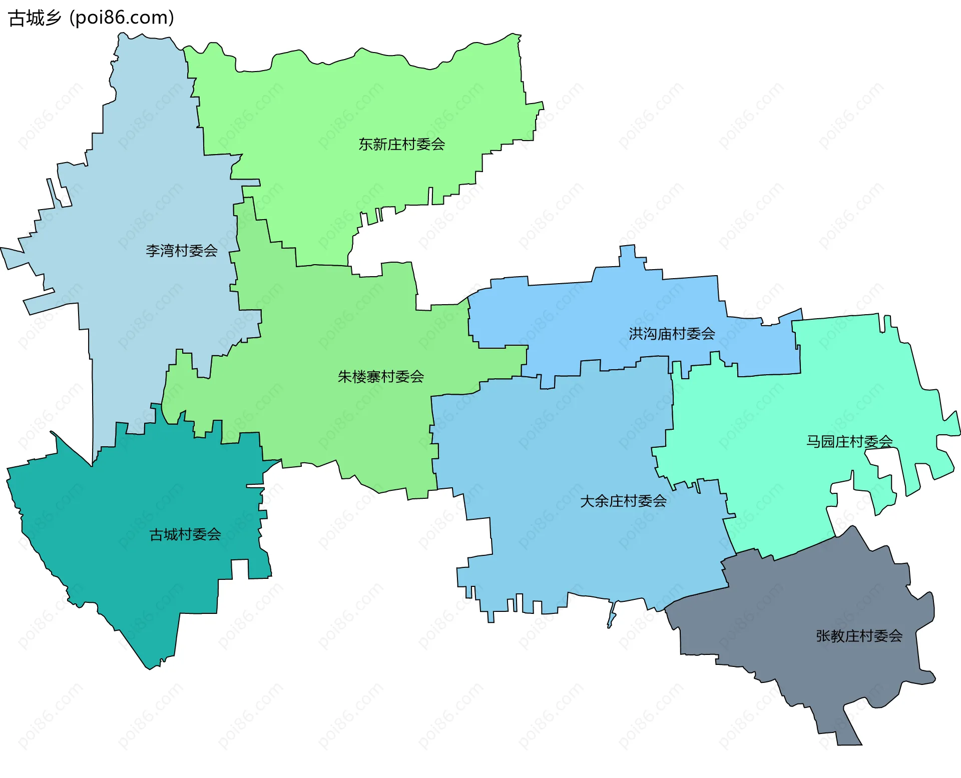 古城乡边界地图(五级行政区划)