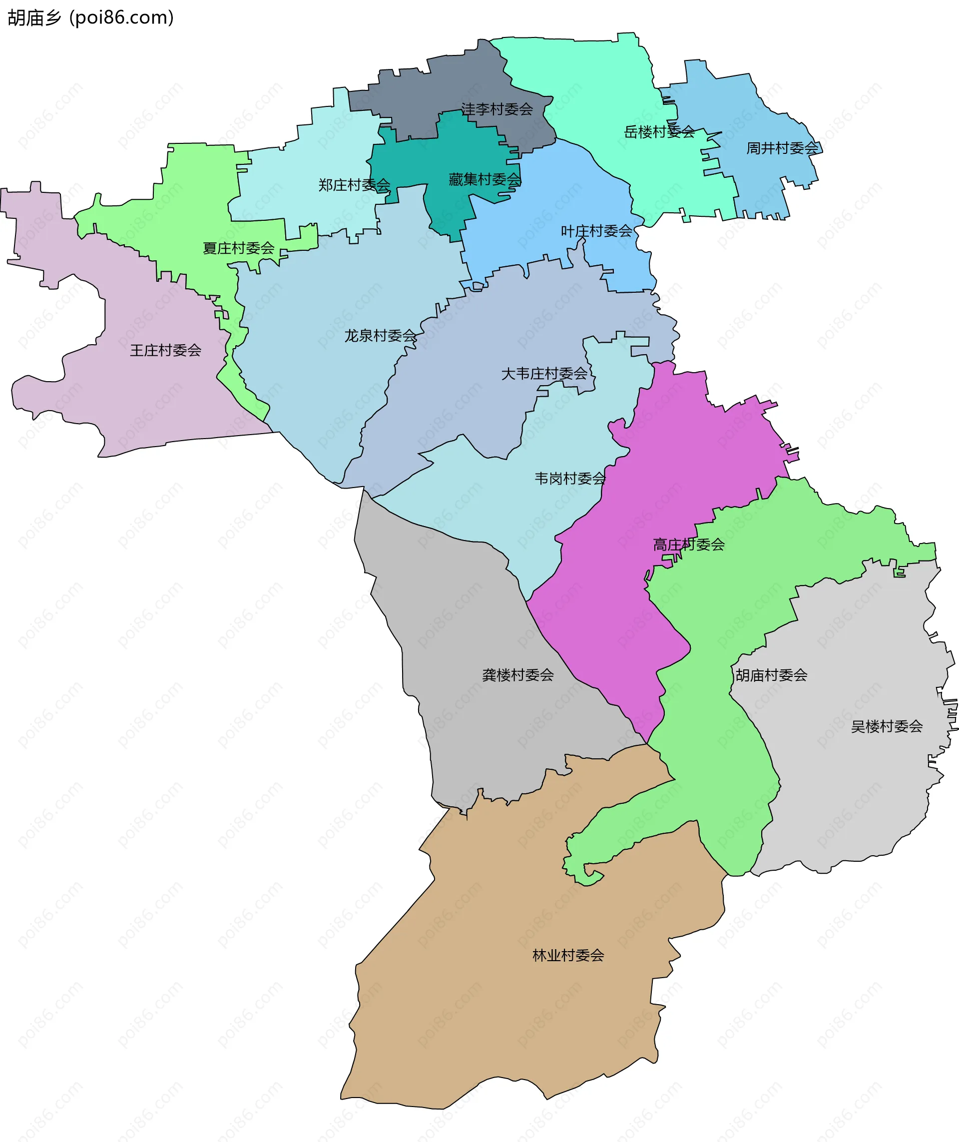 胡庙乡边界地图(五级行政区划)