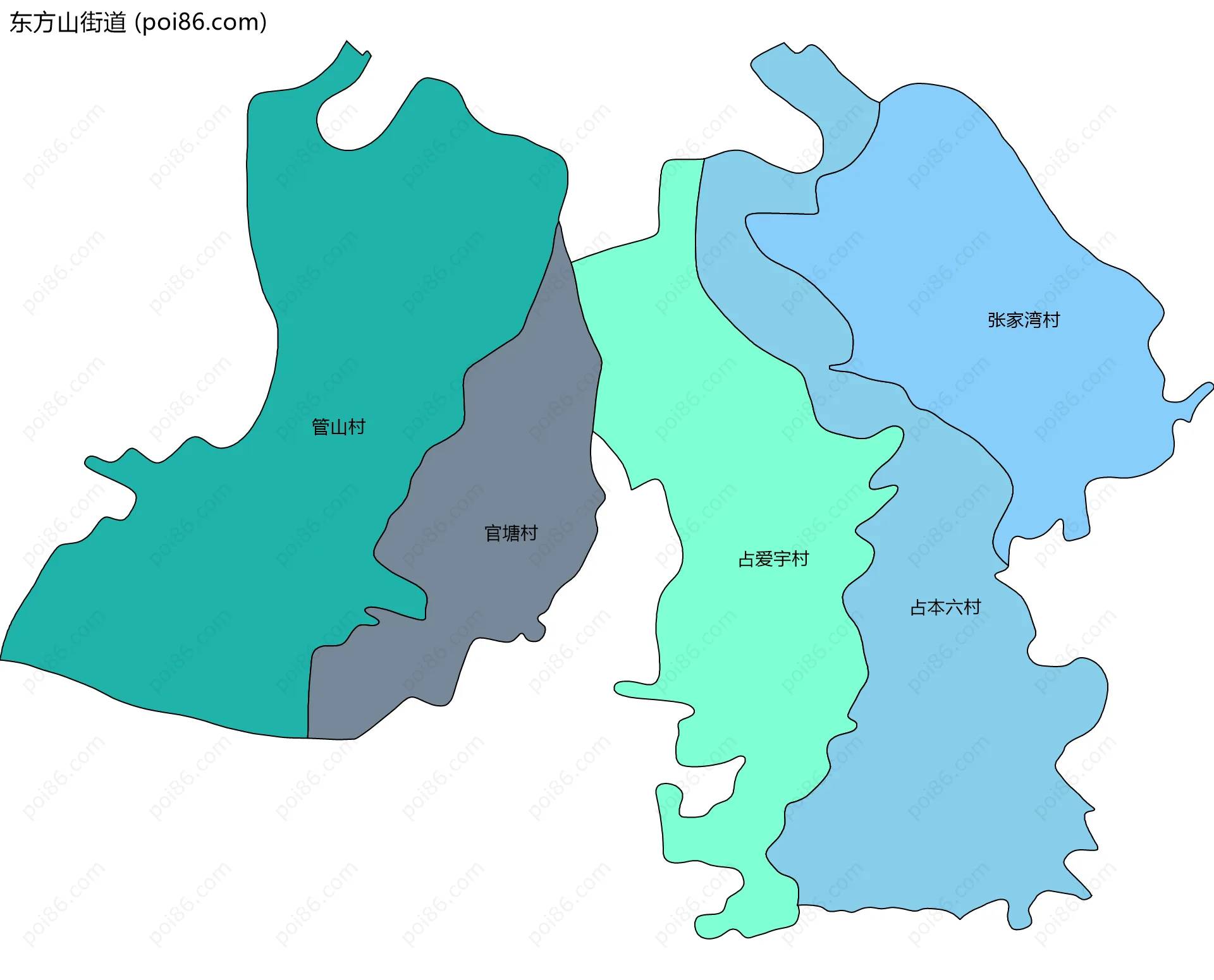 东方山街道边界地图(五级行政区划)