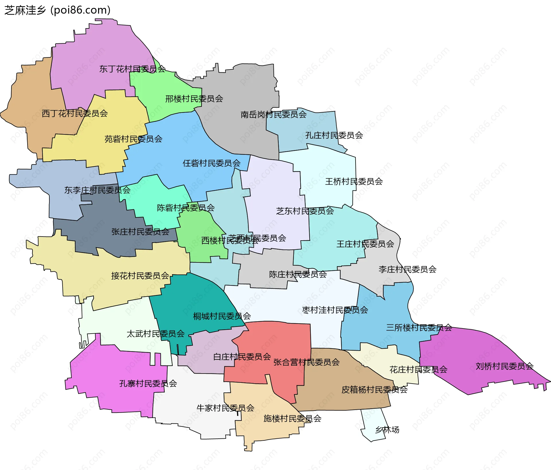 芝麻洼乡边界地图(五级行政区划)