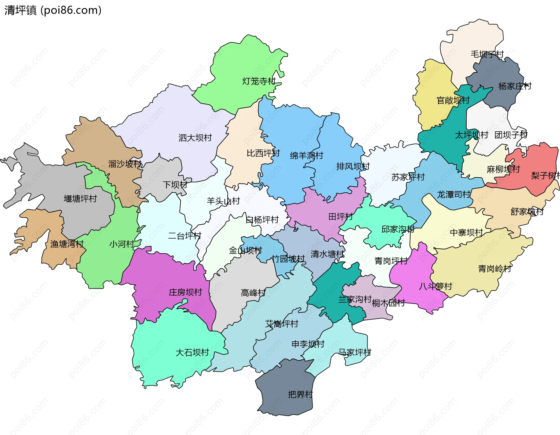 清坪镇边界地图(五级行政区划)