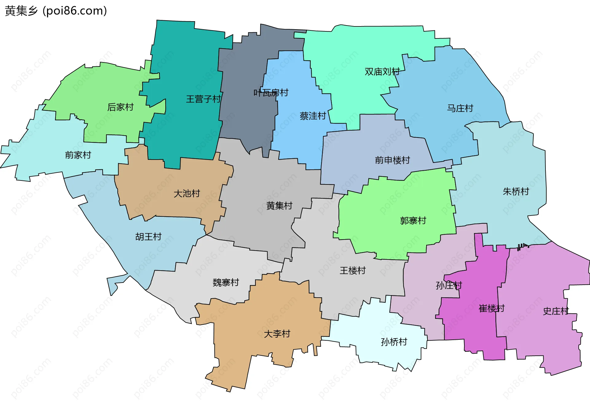 黄集乡边界地图(五级行政区划)