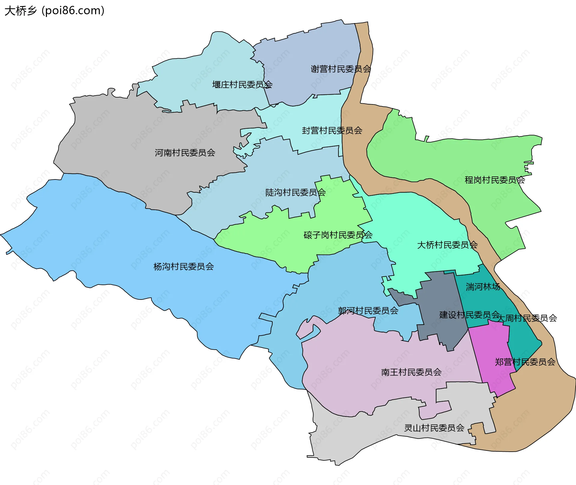 大桥乡边界地图(五级行政区划)