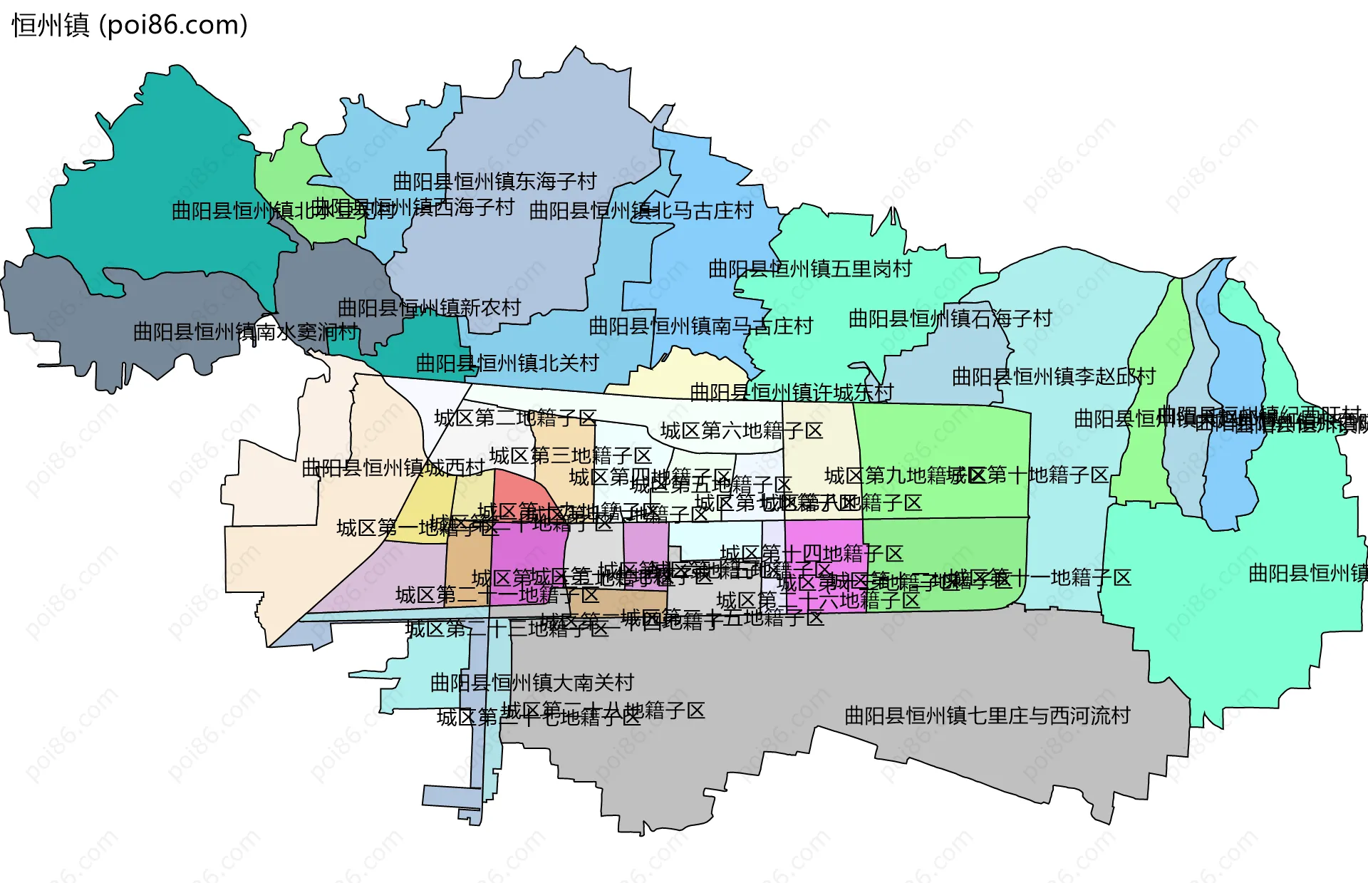 恒州镇边界地图(五级行政区划)