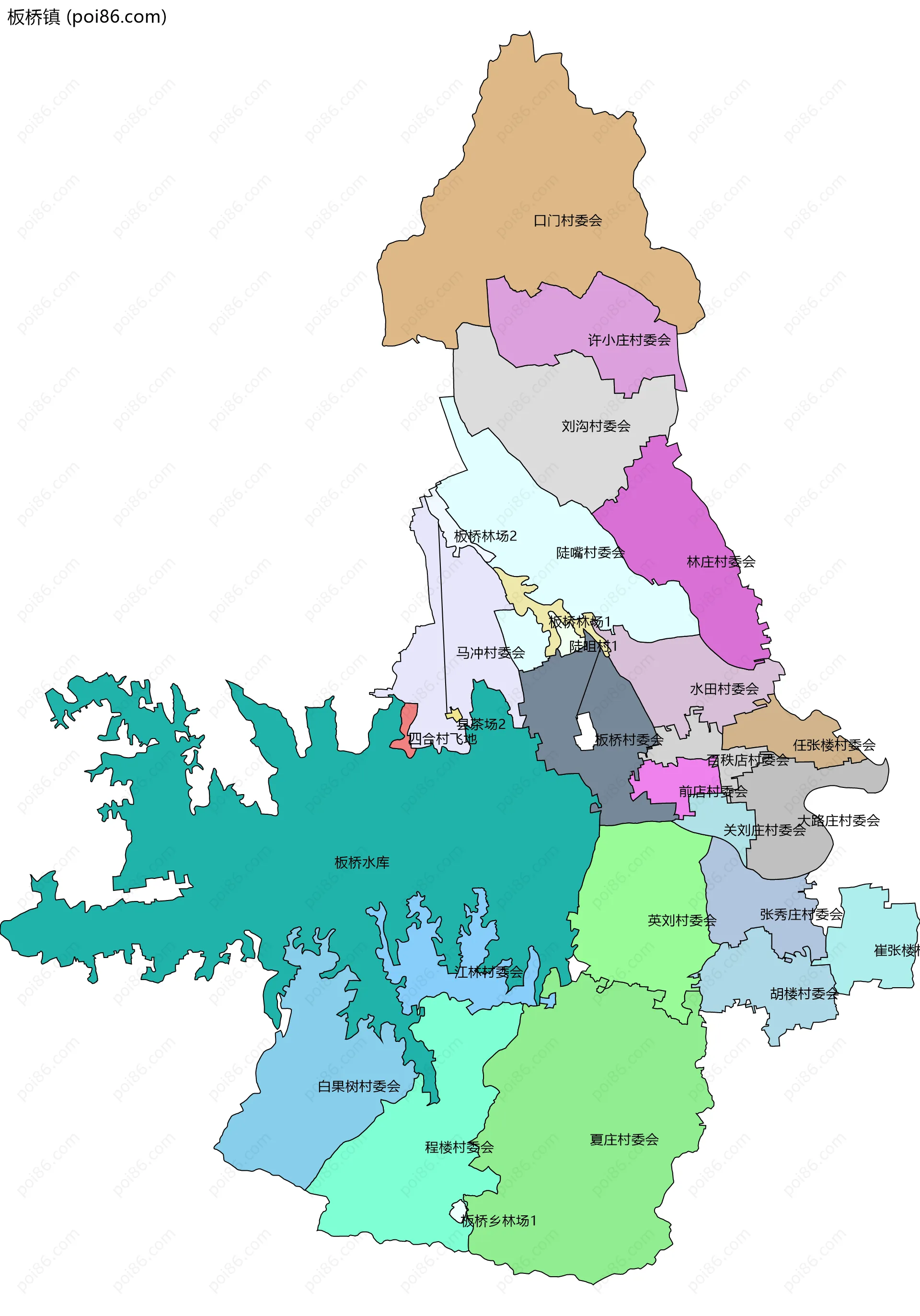 板桥镇边界地图(五级行政区划)