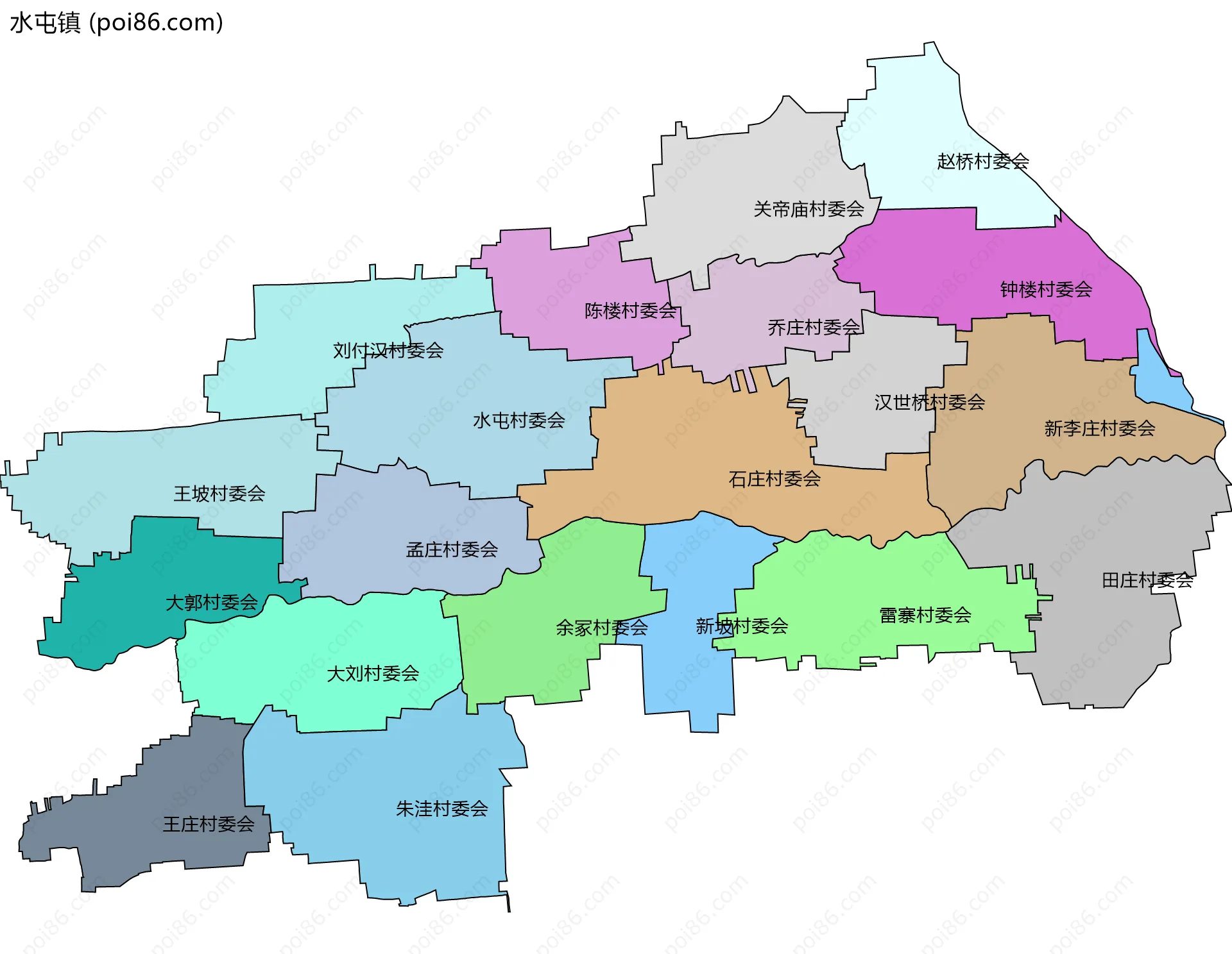 水屯镇边界地图(五级行政区划)