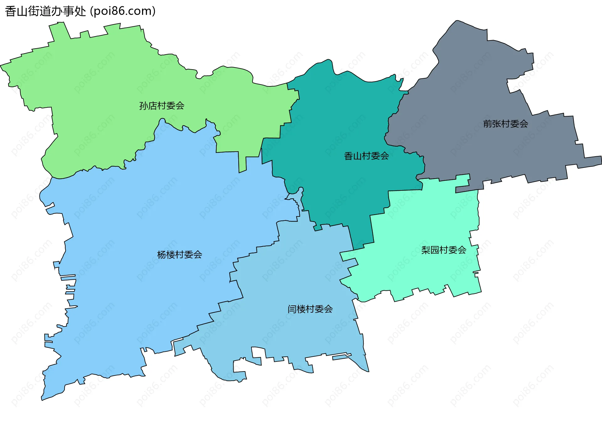 香山街道办事处边界地图(五级行政区划)