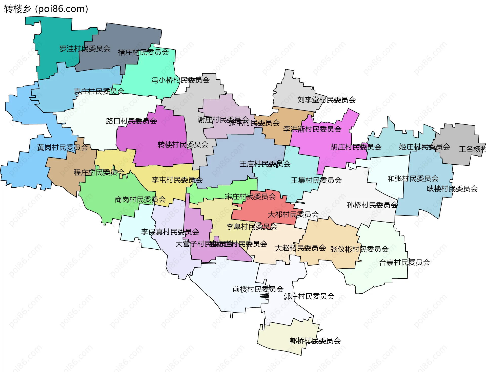 转楼乡边界地图(五级行政区划)