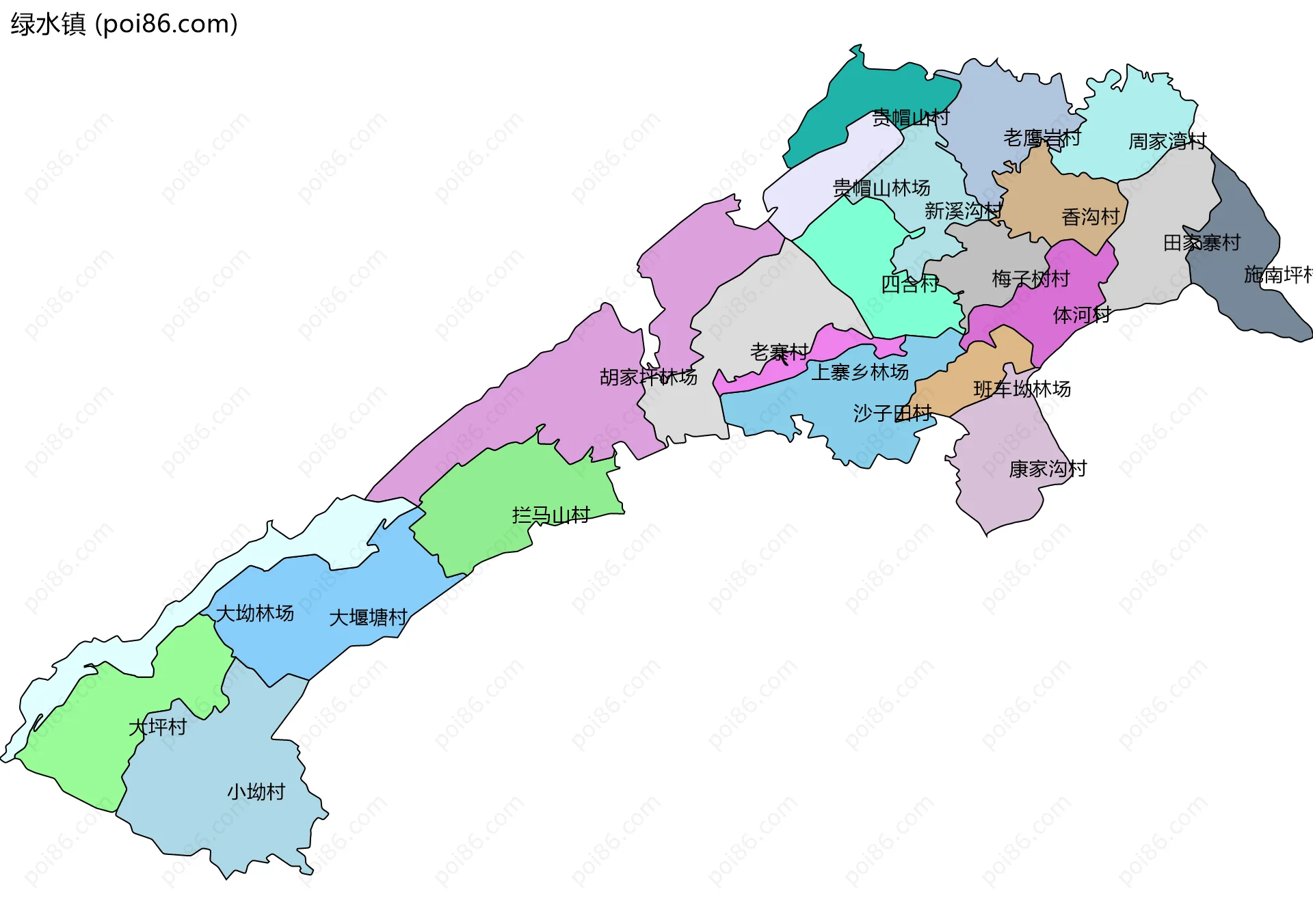 绿水镇边界地图(五级行政区划)