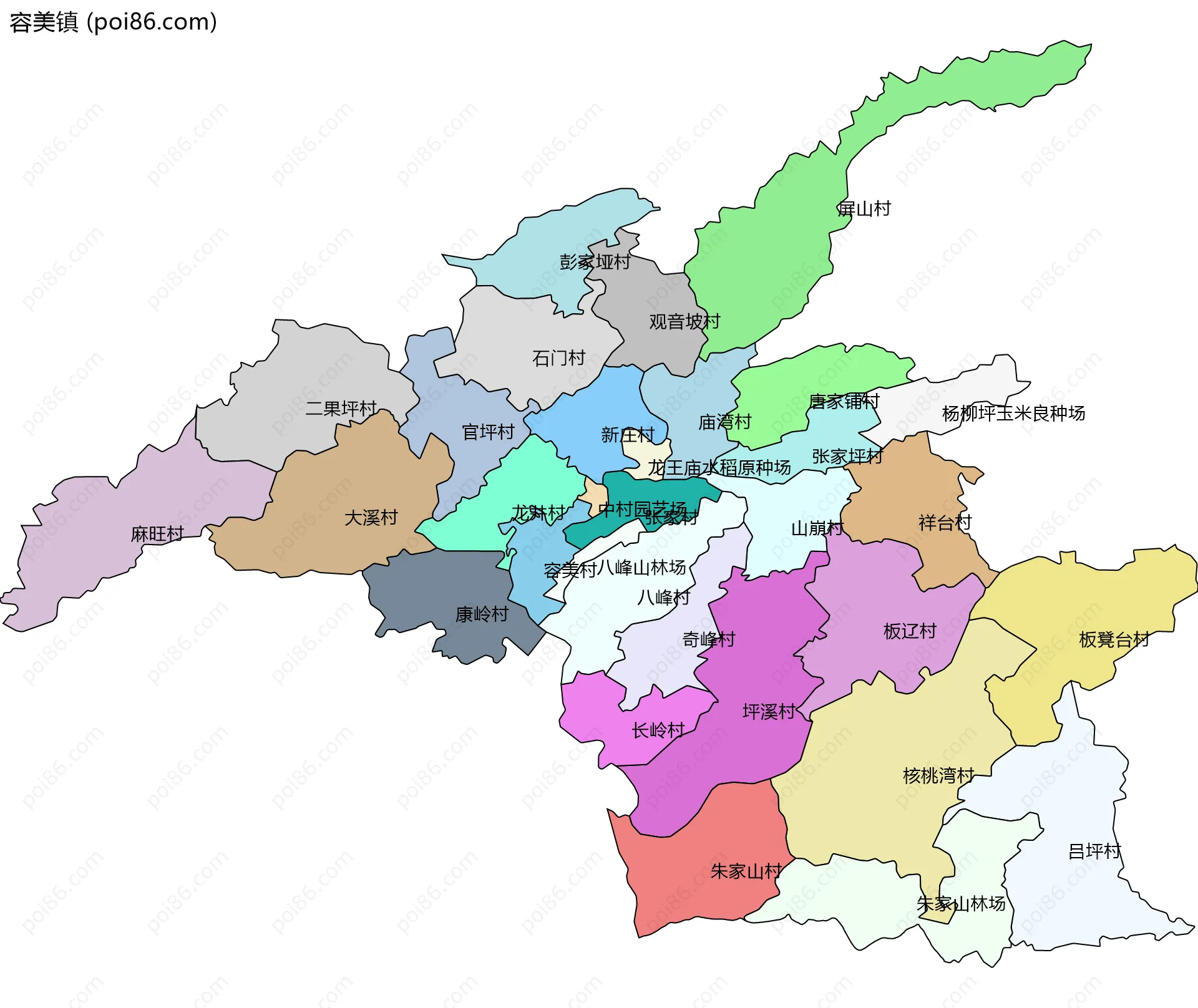 容美镇边界地图(五级行政区划)