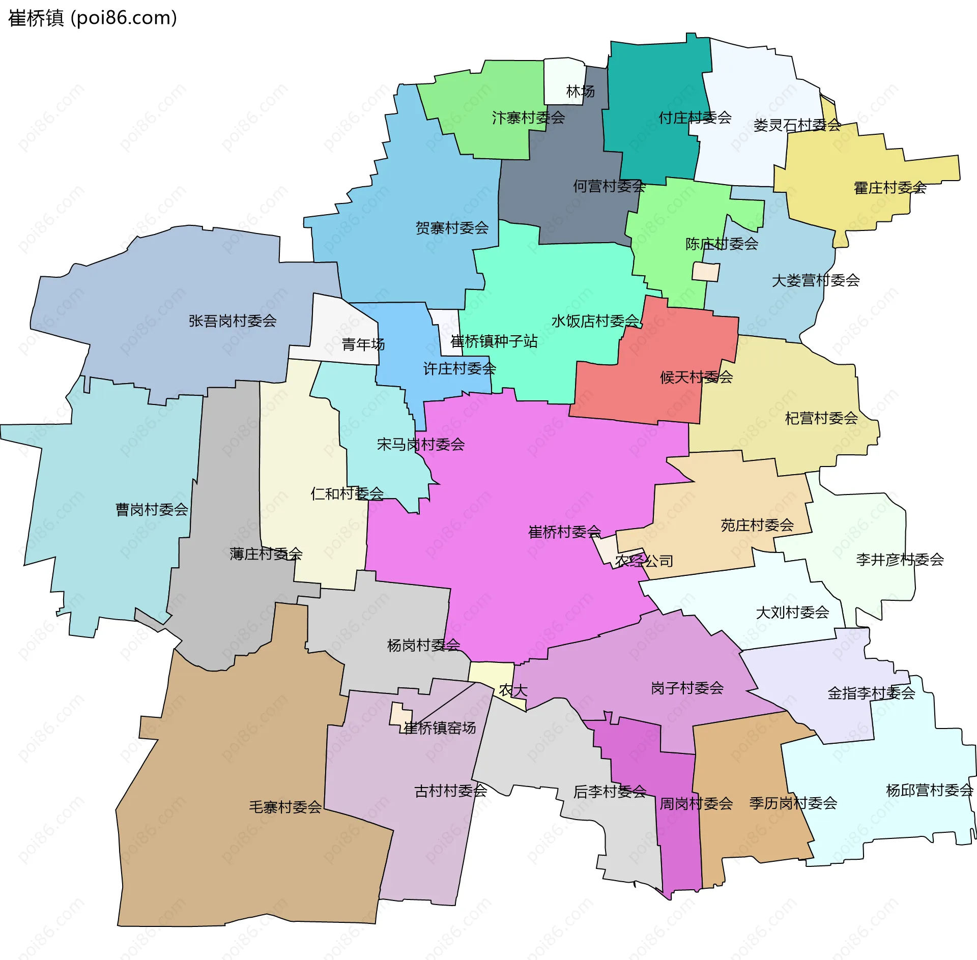 崔桥镇边界地图(五级行政区划)