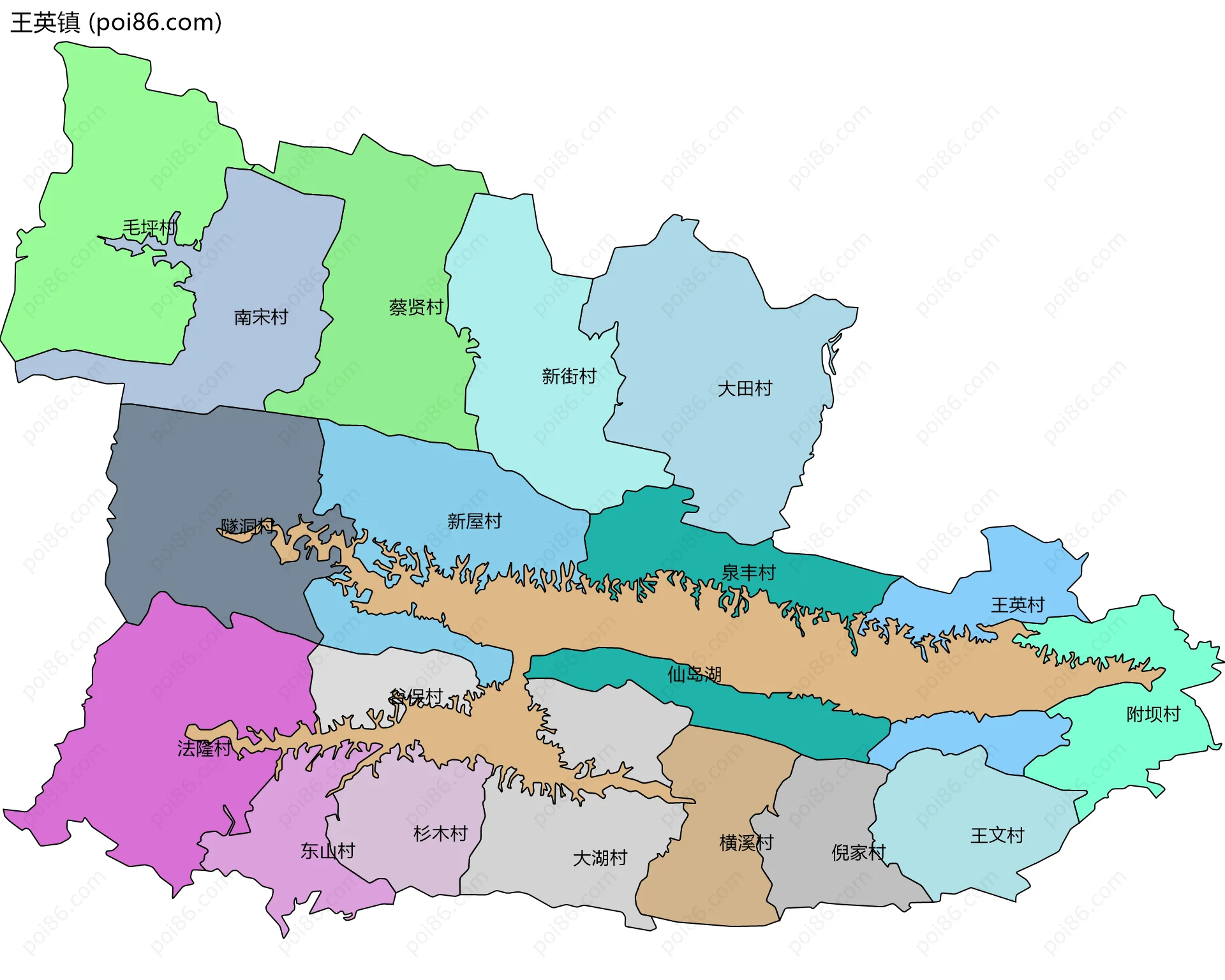 王英镇边界地图(五级行政区划)