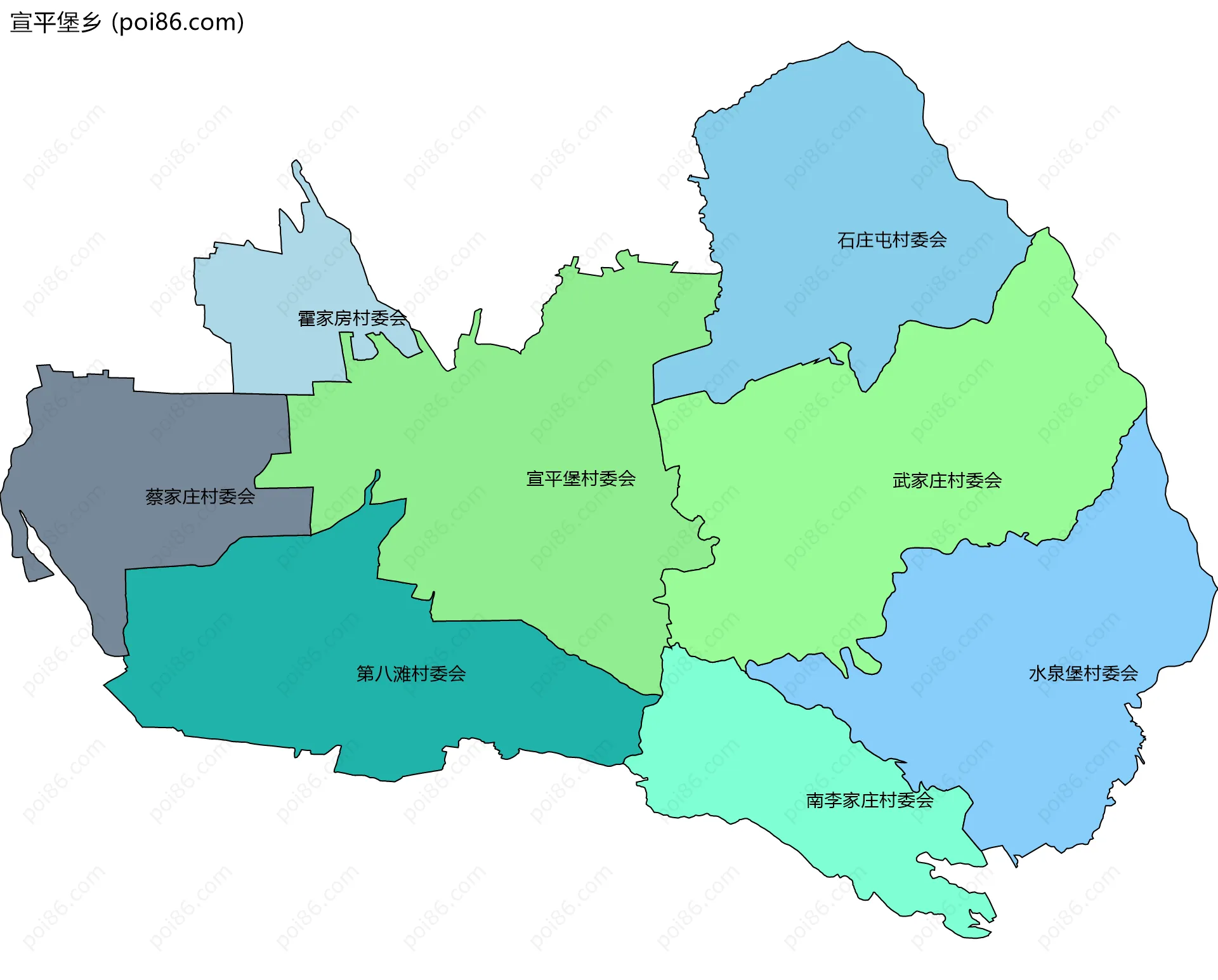 宣平堡乡边界地图(五级行政区划)